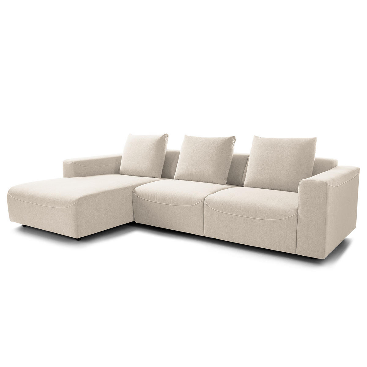 2,5-SITZER ECKSOFA mit Longchair - Webstoff - Beige/Schwarz, Kunststoff/Textil (286/170cm) - home24