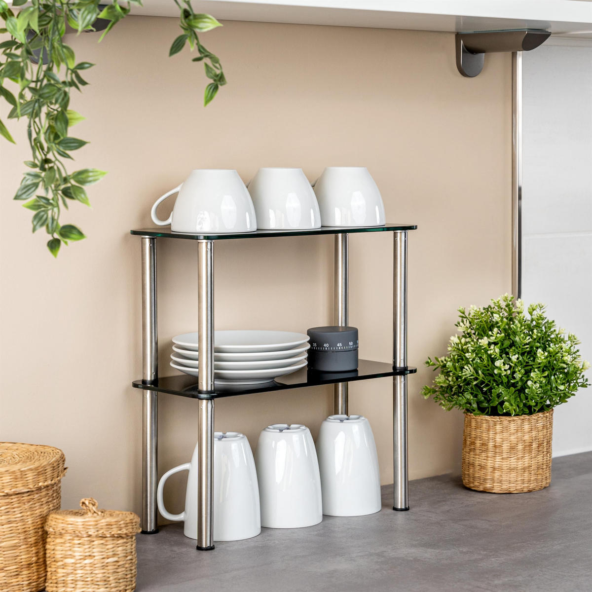 GLAS-KÜCHENREGAL schwarz - Schwarz, Glas (32/33/14cm) - bremermann