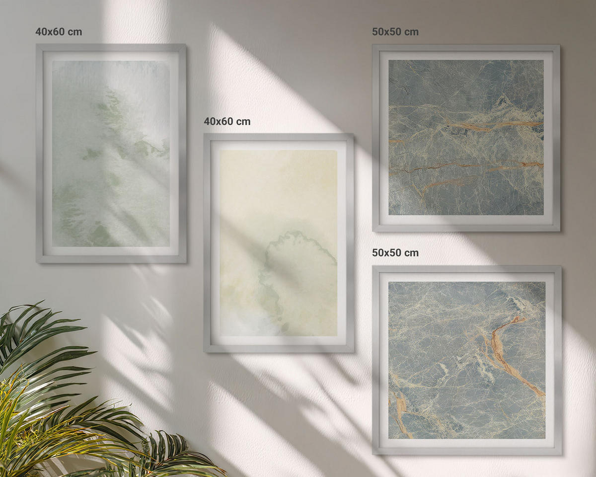 BILDER SET 4er Set - 50x50 cm & 40x60 cm Silberner Rahmen - Pastellfarben auf Aquarellleinwand - Silberfarben, Kunststoff (50/50cm) - TULUP