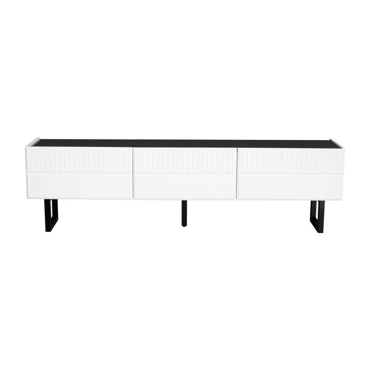 TV-LOWBOARD aus MDF und Spanplatte 170x35x47 cm Schwarz/Weiß mit 3 Schubladen und Hochglanzoberfläche - Schwarz, Holzwerkstoff (170/47/35cm) - Modfu