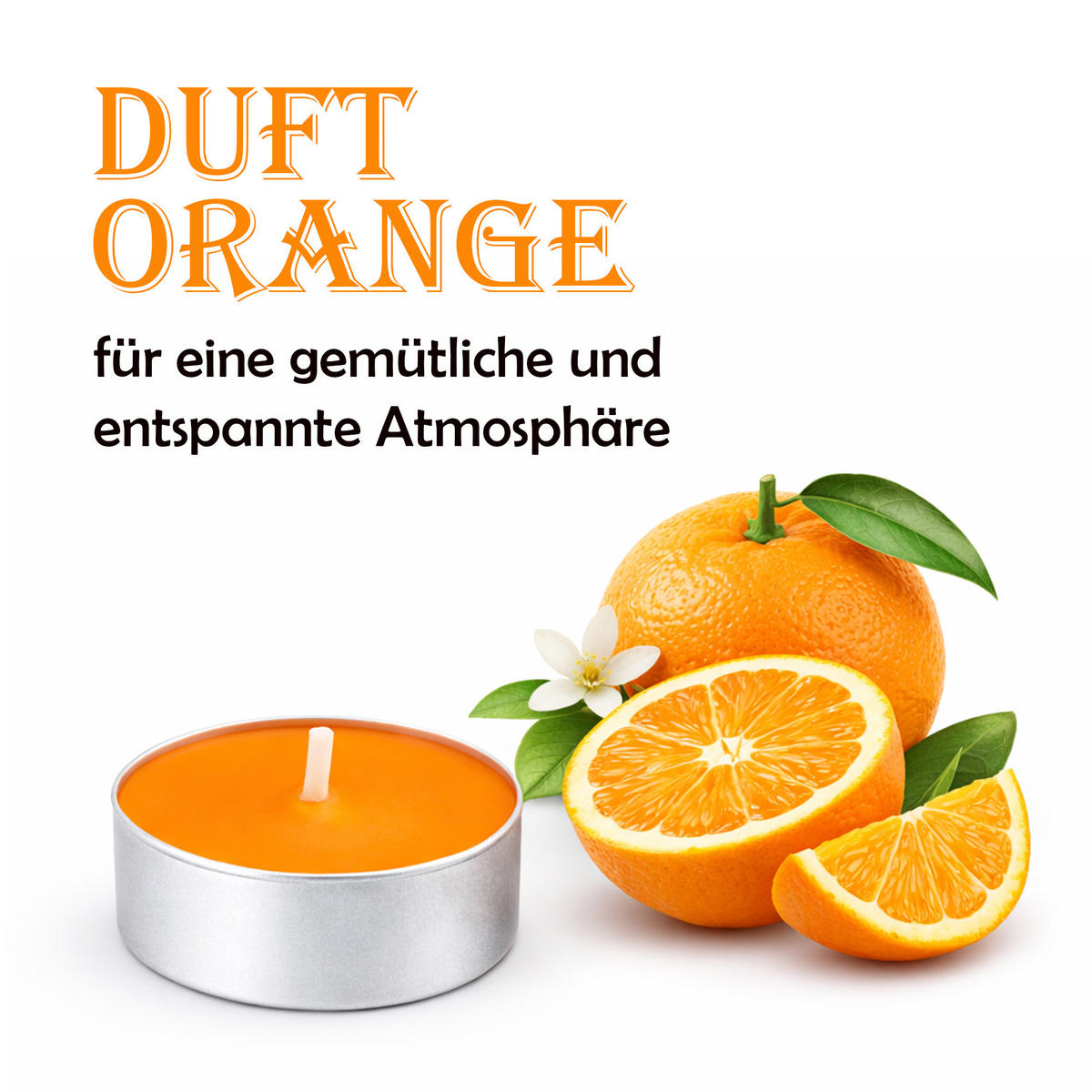TEELICHT mit Duft - Sonnenschein - 18er Pack - Orange, Naturmaterialien (4/1.5/4cm) - HS Candle