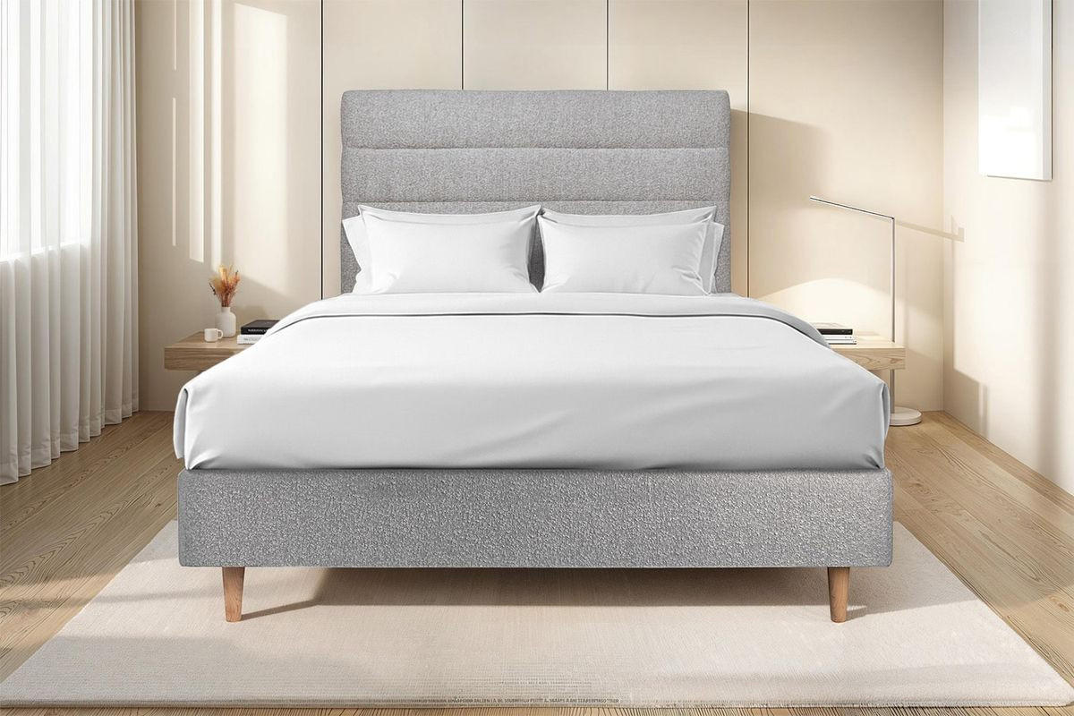 KOPFTEIL Modell Linien – Grauer Bouclé-Stoff 180 cm - Beige/Grau, Karton/Holz (180/120/10cm) - Sommeil de Plomb