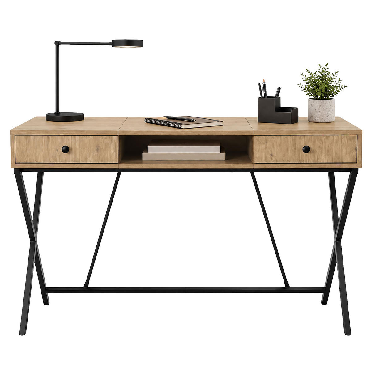 SCHREIBTISCH CROSSLINE 120 cm Eiche Artisan - Schwarz/Eiche Artisan, Holzwerkstoff (50/120/80.5cm) - Akord