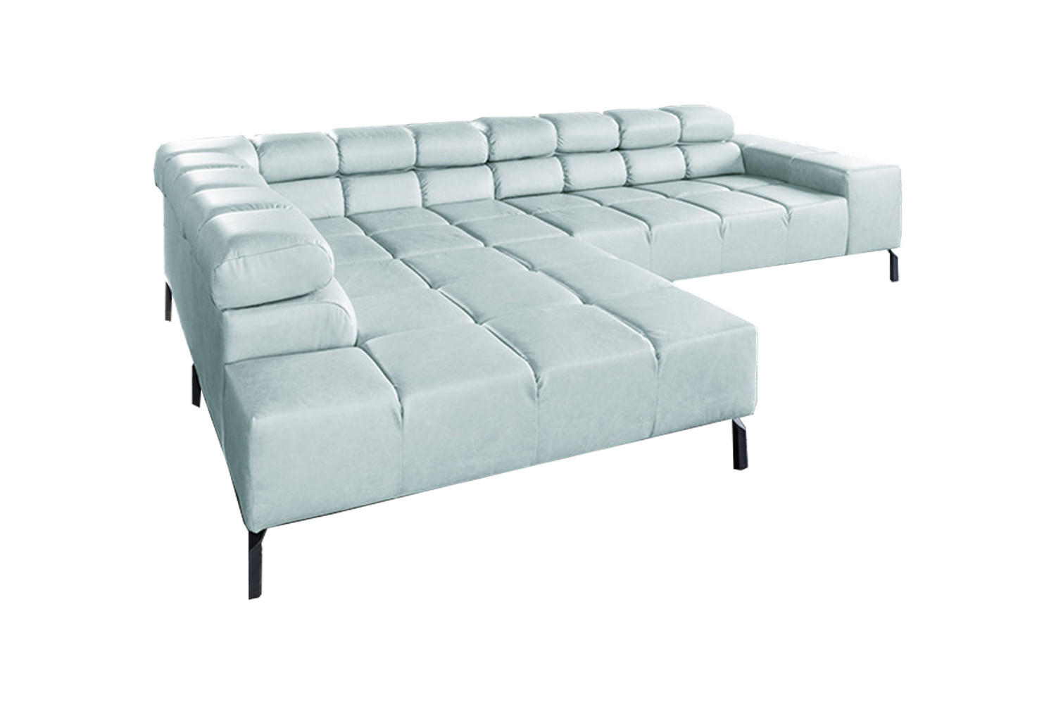 ECKSOFA NELSON Hellblau Leder Relaxfunktion - Schwarz/Hellblau, Leder/Metall (321/216cm) - KAWOLA