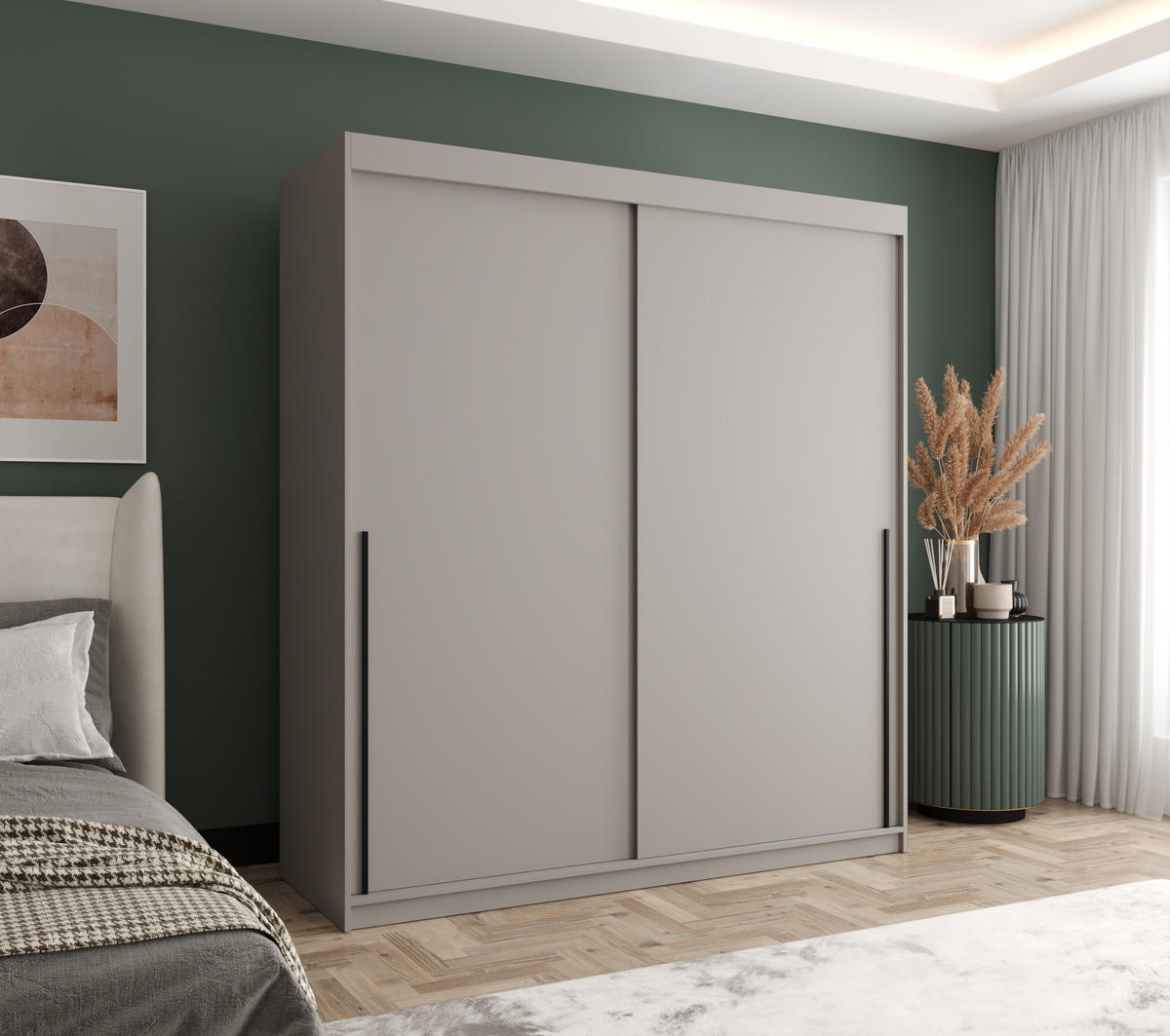 SCHIEBETÜRENSCHRANK 180 cm Breite Kaschmir mit schwarzem Griff - Kaschmir/Schwarz, Holzwerkstoff (180/200/62cm) - Home Collective
