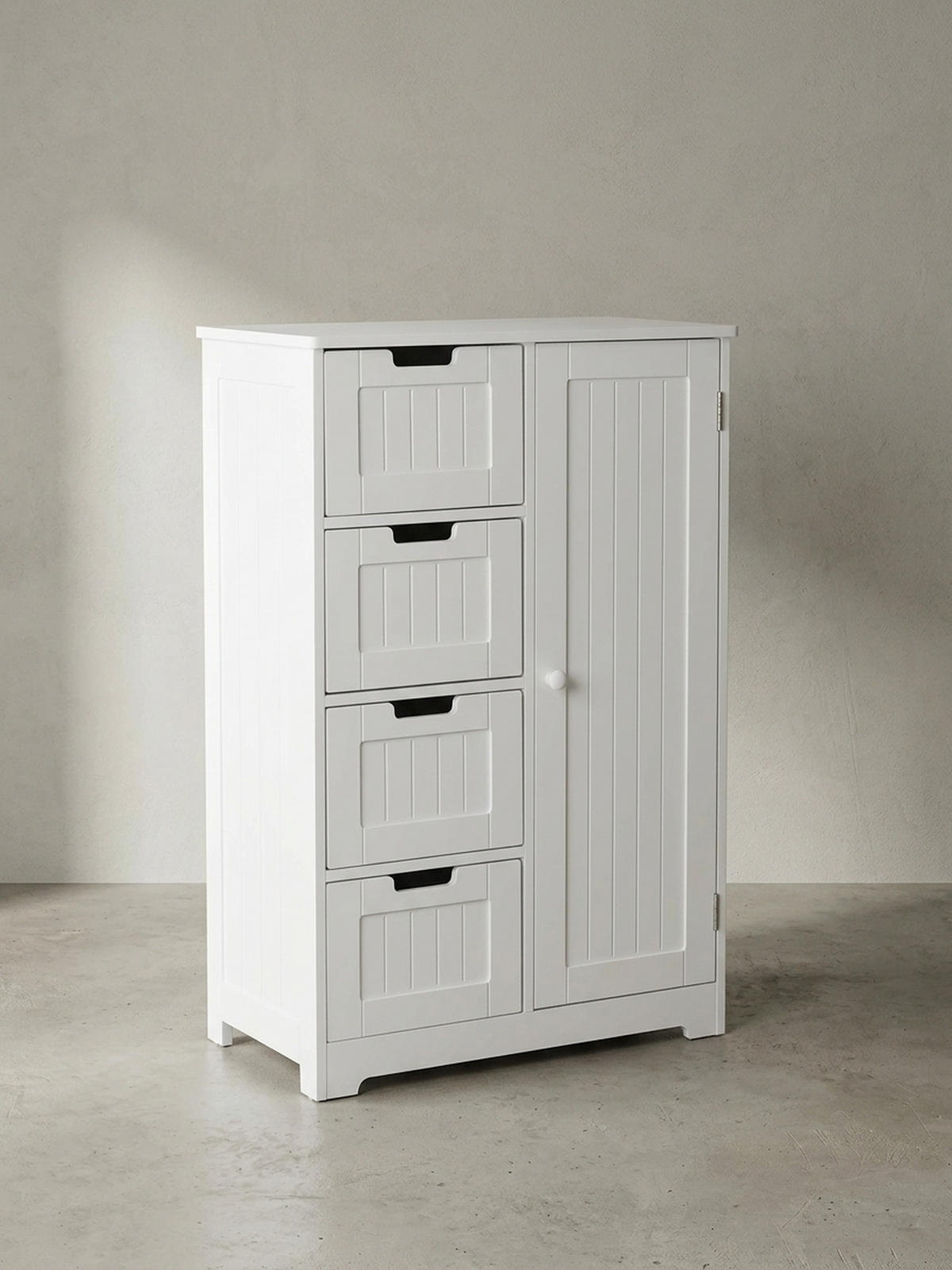 BADSCHRANK Weiß 30x83x30 cm im Landhausstil aus MDF mit 4 Schubladen - Weiß, Holz (56/83/30cm) - KADIMA DESIGN