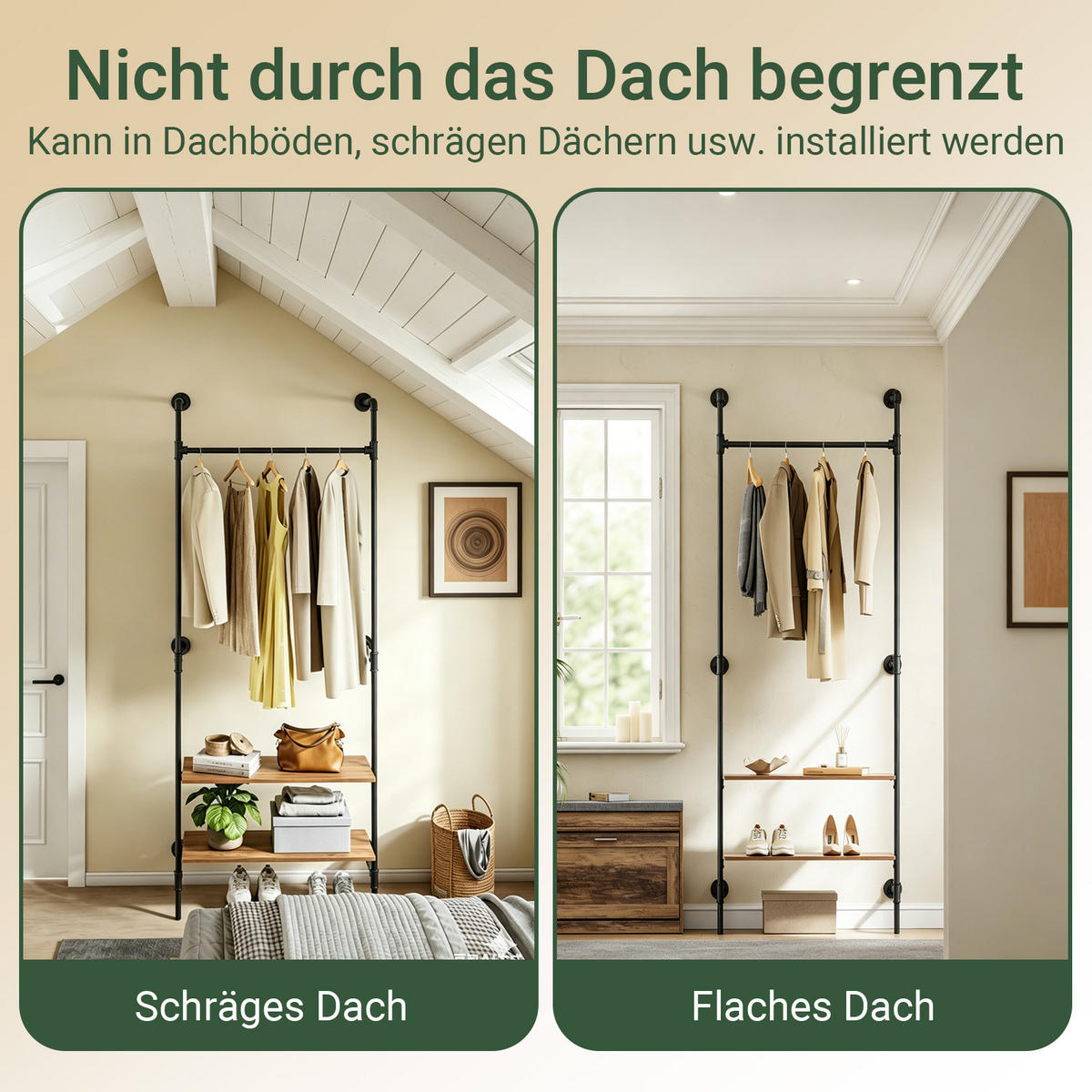 KLEIDERSTANGE mit 2 Regalböden, 45kg Tragkraft, 91,5x48x220cm - Schwarz, Metall (48/220/91.5cm) - SoBuy