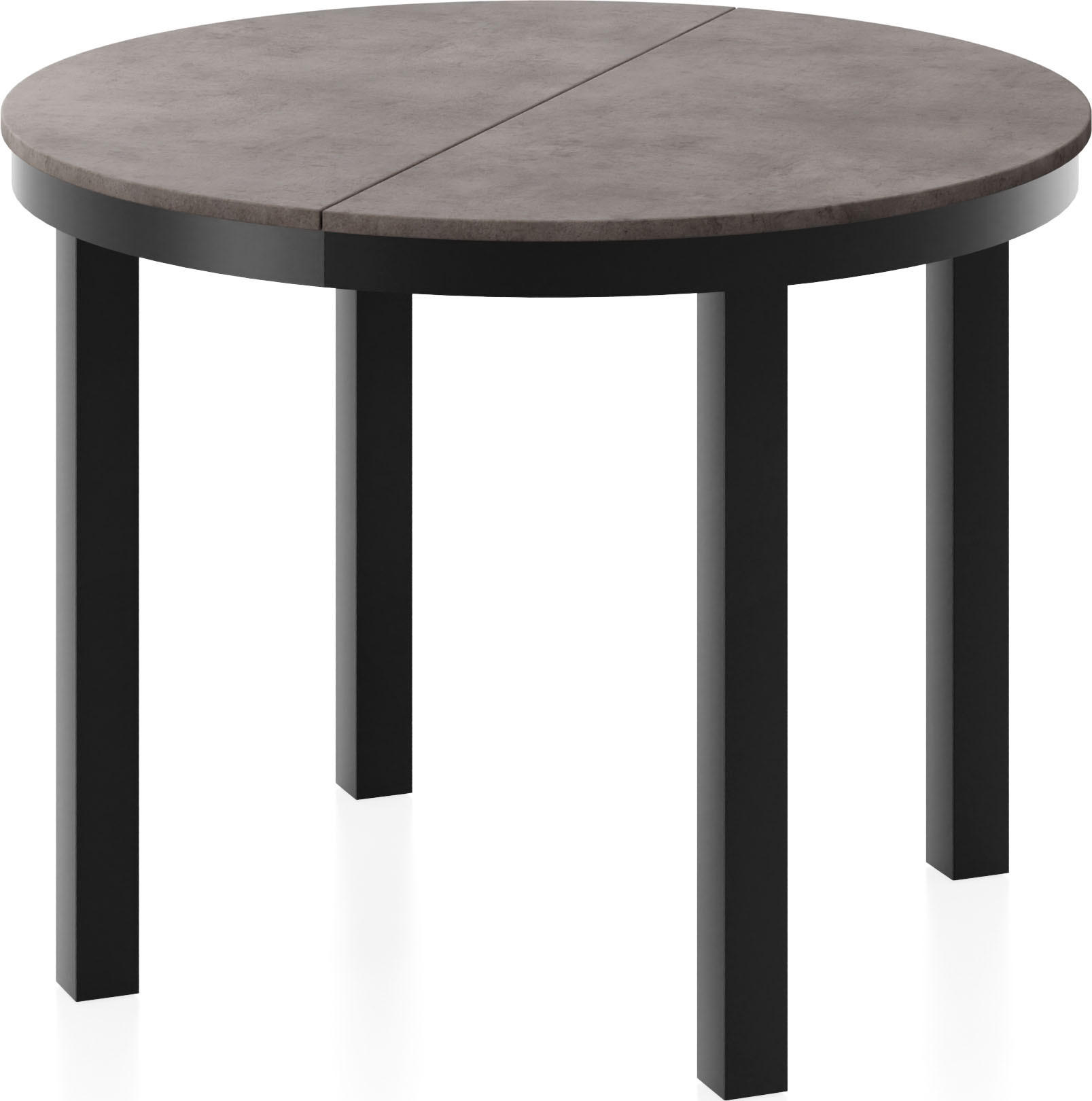 ESSTISCH Corin Schwarz runder ausziehbarer, Dunkelgrauer Beton 100-176/100/76 cm - Dunkelgrau/Schwarz, Holzwerkstoff/Metall (100/100/76cm) - WFL GROUP
