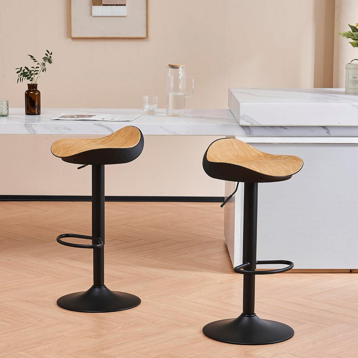 BARHOCKER 2er Set Höhenverstellbar Schwarz Holzoptik - Braun, Holzwerkstoff (38.5/82.5/40cm)