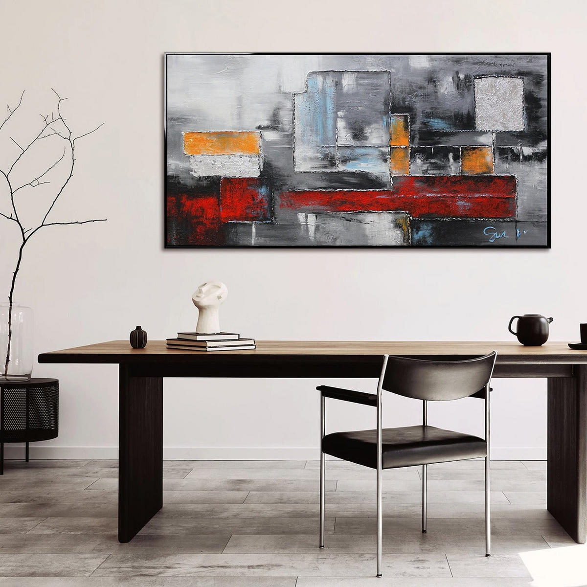 GEMÄLDE Abstraktion Schattenfugenrahmen schwarz 100x50 cm - Schwarz, Holz (100/50cm) - YS-art gallery