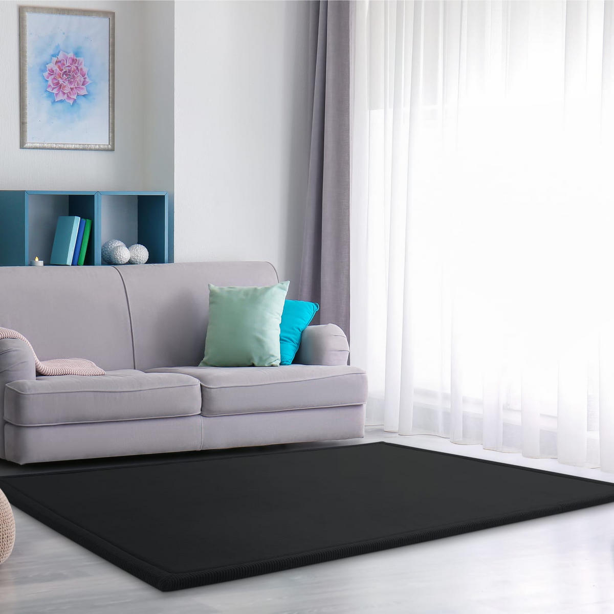 KURZFLORTEPPICH Waschbar, einfarbig, aus Polyester, Schwarz, 120 x 160 cm - Schwarz, Textil (120/160cm) - KADIMA DESIGN
