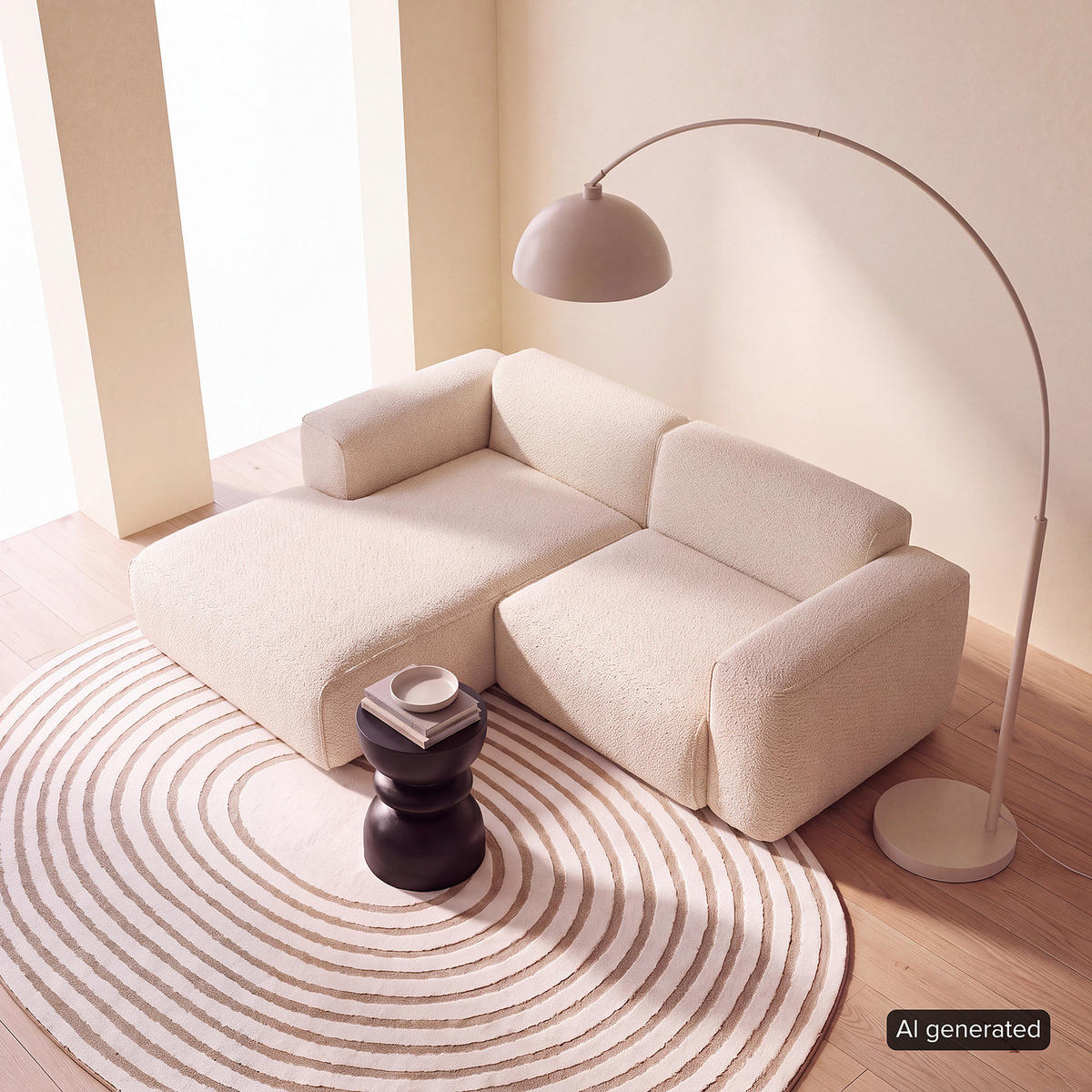 ECKSOFA mit XL-Longchair - Beige/Schwarz, Kunststoff/Textil (260/171cm) - home24