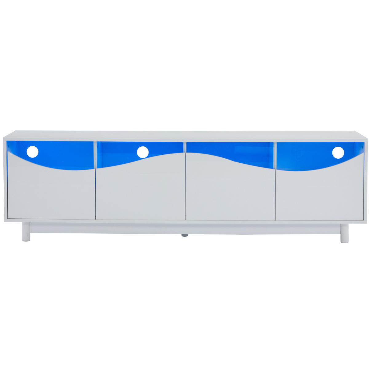 TV skrinka 175/38/51 cm biela s LED osvetlením a bezúchytkovými dvierkami z MDF a tvrdeného skla - biela, kompozitné drevo (175/51/38cm) - OKWISH