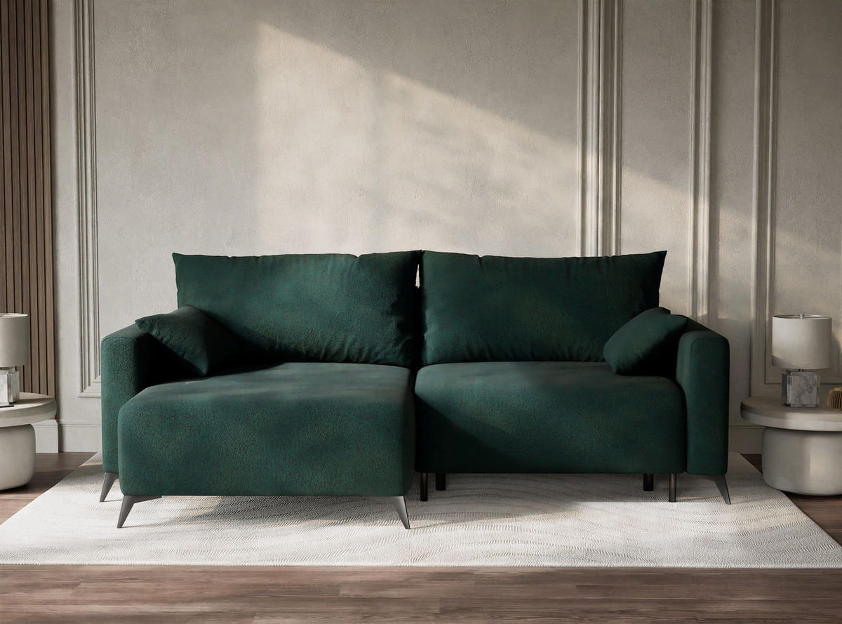 ECKSOFA MIT SCHLAFFUNKTION Leon Grün Webstoff - Schwarz/Grün, Holz/Holzwerkstoff (148/239cm) - Maison de Reve