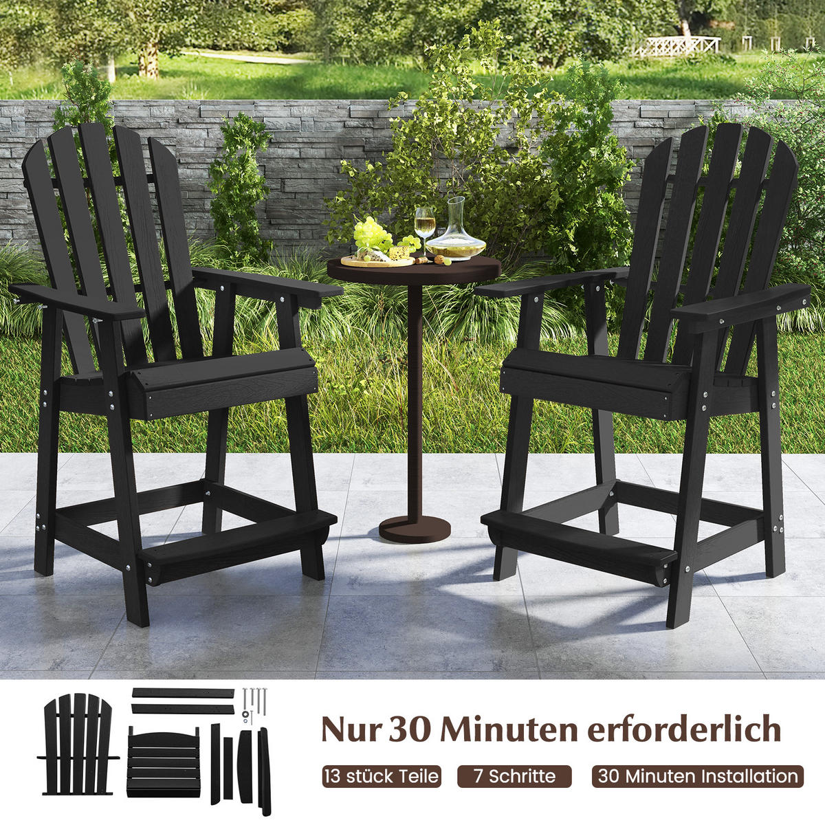 STUHL Hoher Adirondack Schwarz - Schwarz, Kunststoff (85/119/70cm) - COSTWAY