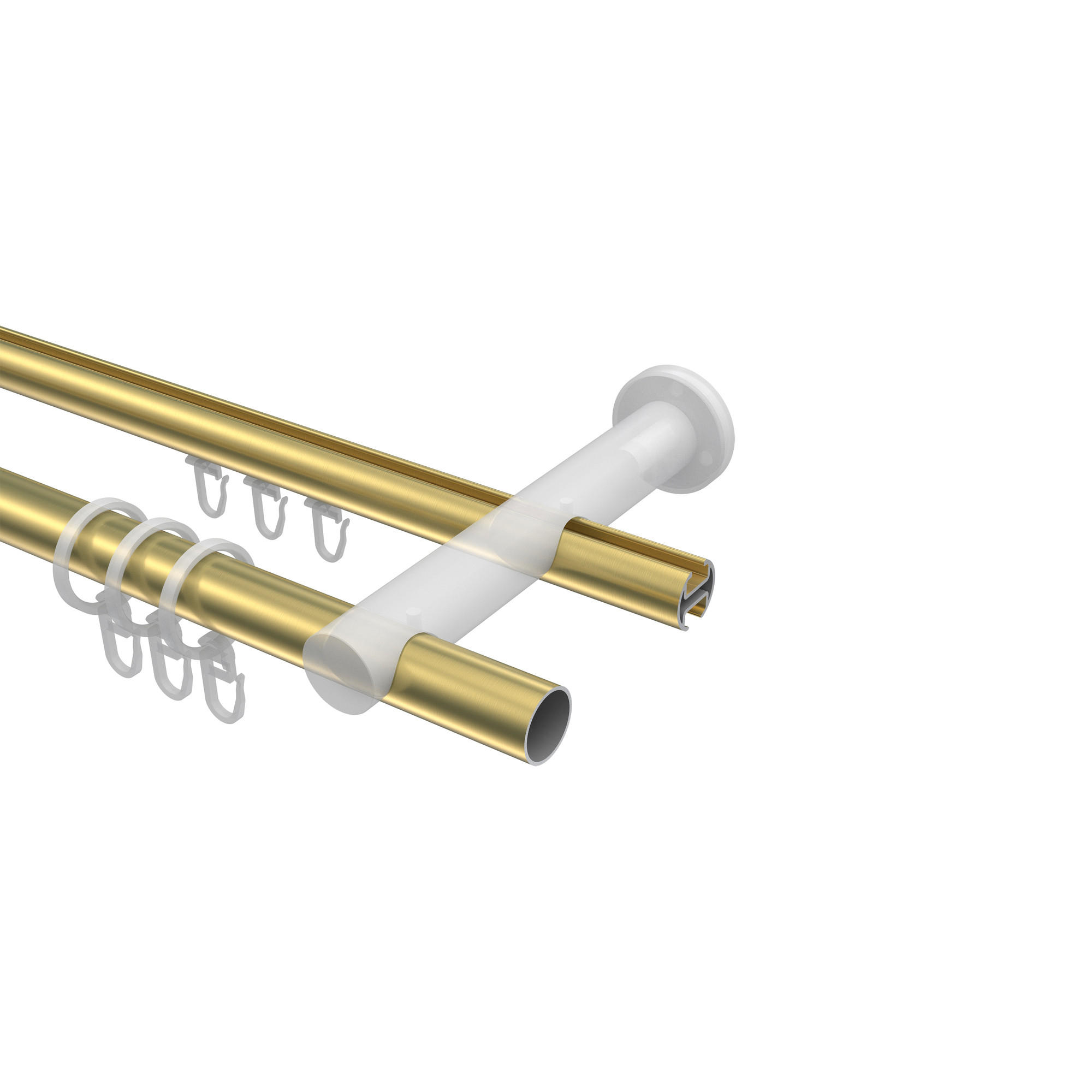 GARDINENSTANGE RUNDROHR-INNENLAUF Platon Tanara 540 cm (geteilt in 3 x 180 cm), 2-läufig, 20 mm Ø Messing-Optik - Messingfarben/Goldfarben, Metall (540cm) - INTERDECO