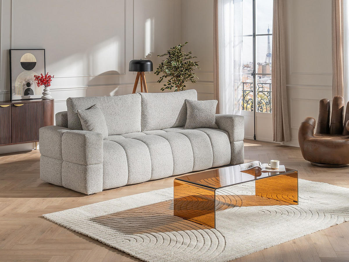 SCHLAFSOFA - 3 Personen-Sitzer - Stoff - Hellgrau - - Hellgrau, Textil (252/107/107cm) - Vente-Unique