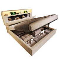 POLSTERBETT 140/190 cm Beige aus Samt mit LED und Stauraum - Beige, Textil (140/190cm) - OKMYHOME