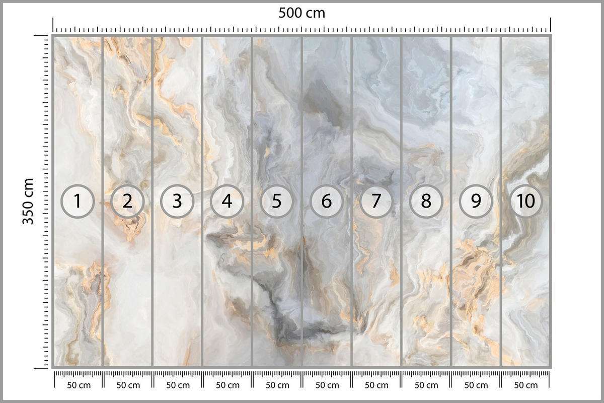 FOTOTAPETA Pre Kuchyňu Sivá Imitácia Mramoru Zlaté Žily 500 x 350 cm - oranžová/sivá, papier (500/350cm) - Muralo