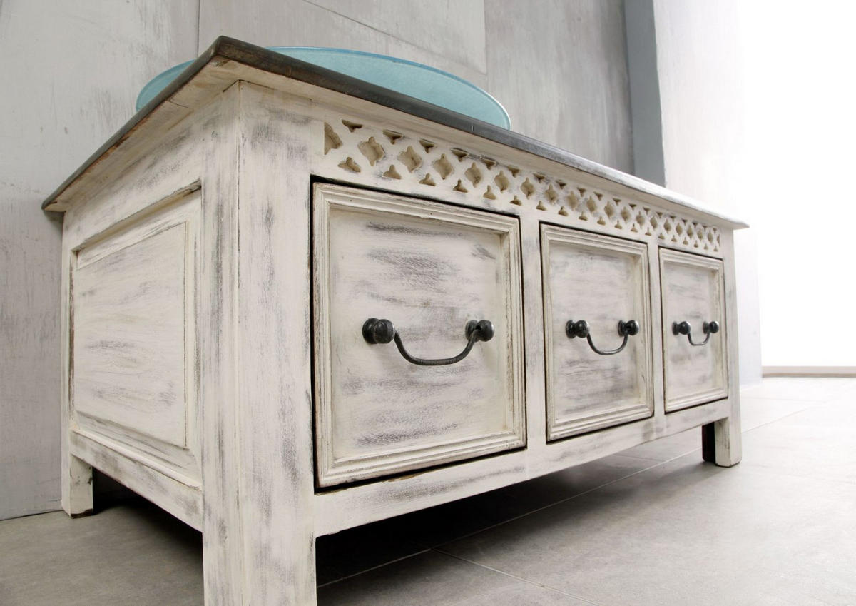 COUCHTISCH Mango / Akazie 100x57x45 weiß gewachst CASTLE-ANTIK #231 - Weiß, Holz (100/57/45cm) - Massivmoebel24