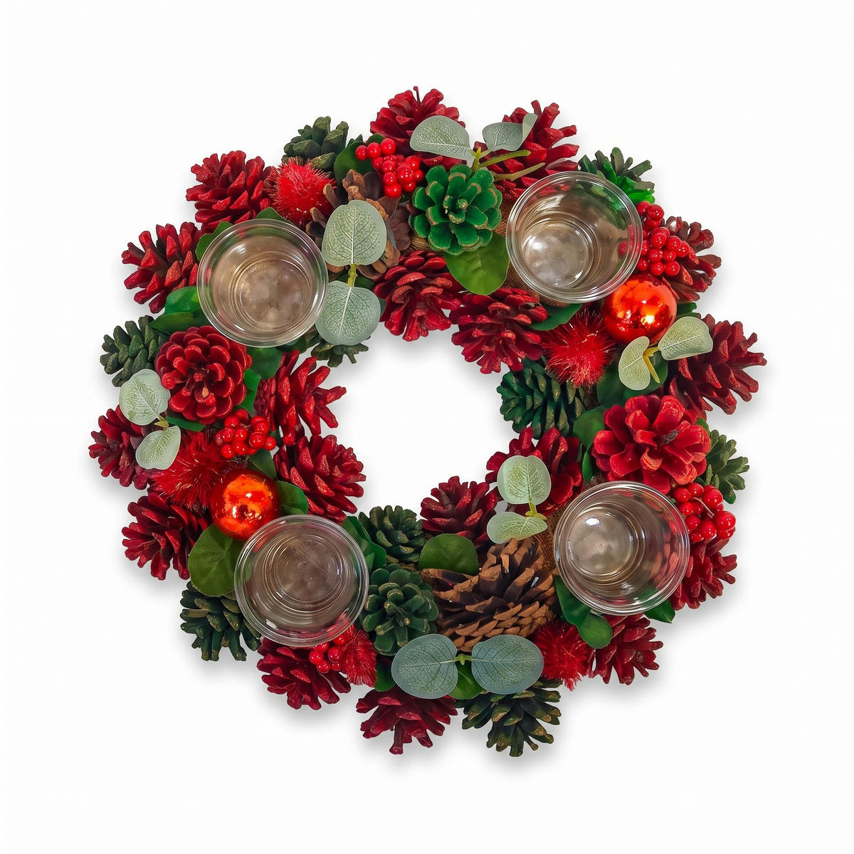 ADVENTSKRANZ mit 4 Kerzenhaltern und Zapfen 34/34/8 cm - Multicolor, Naturmaterialien (34/8/34cm) - Home Styling Collection