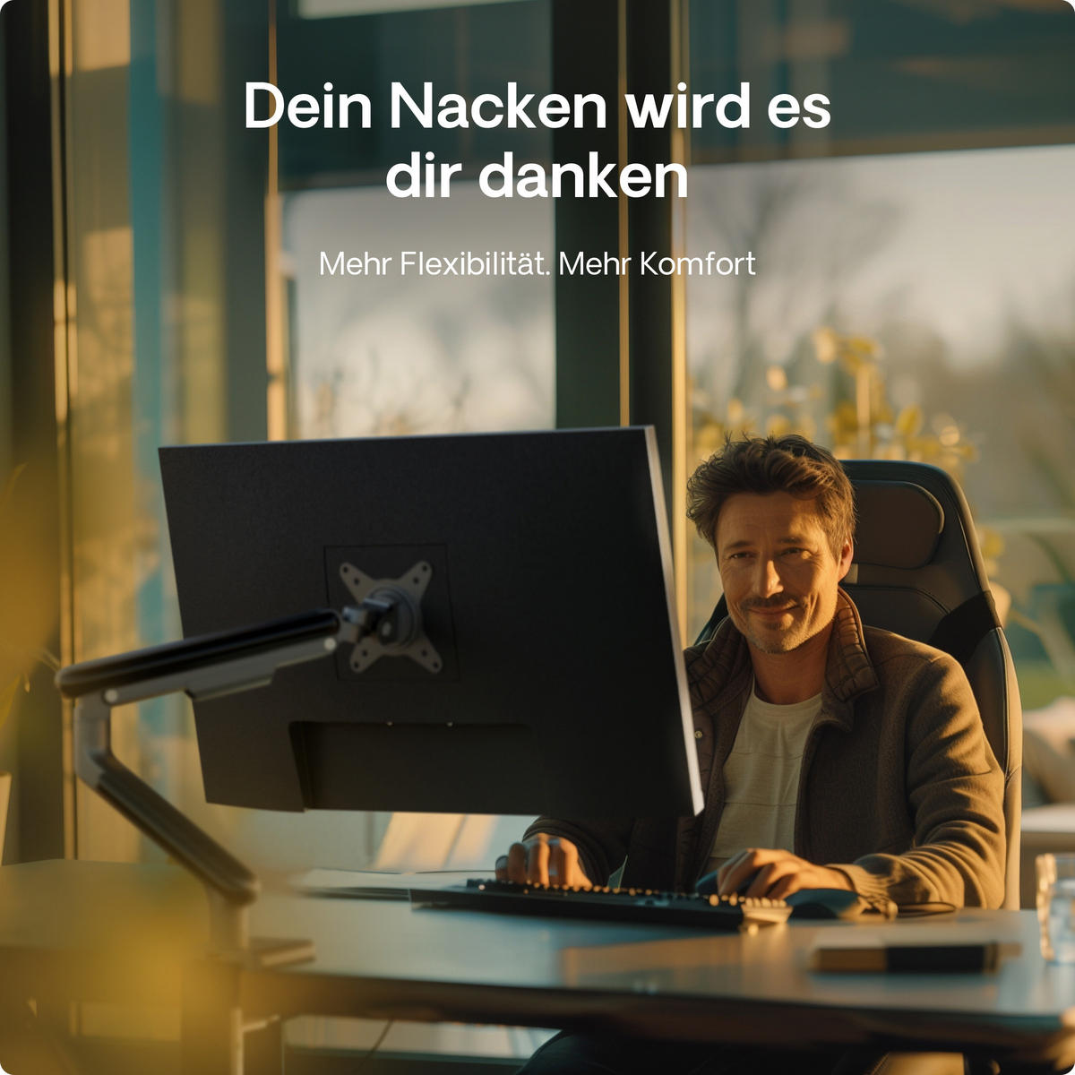 MONITORHALTERUNG, Schwarz, Tischhalterung für 1 Monitor 17"-32", VESA 75x75mm, VESA 100x100mm - Weiß, Kunststoff/Metall (55.9/11.5/60cm) - Desktronic