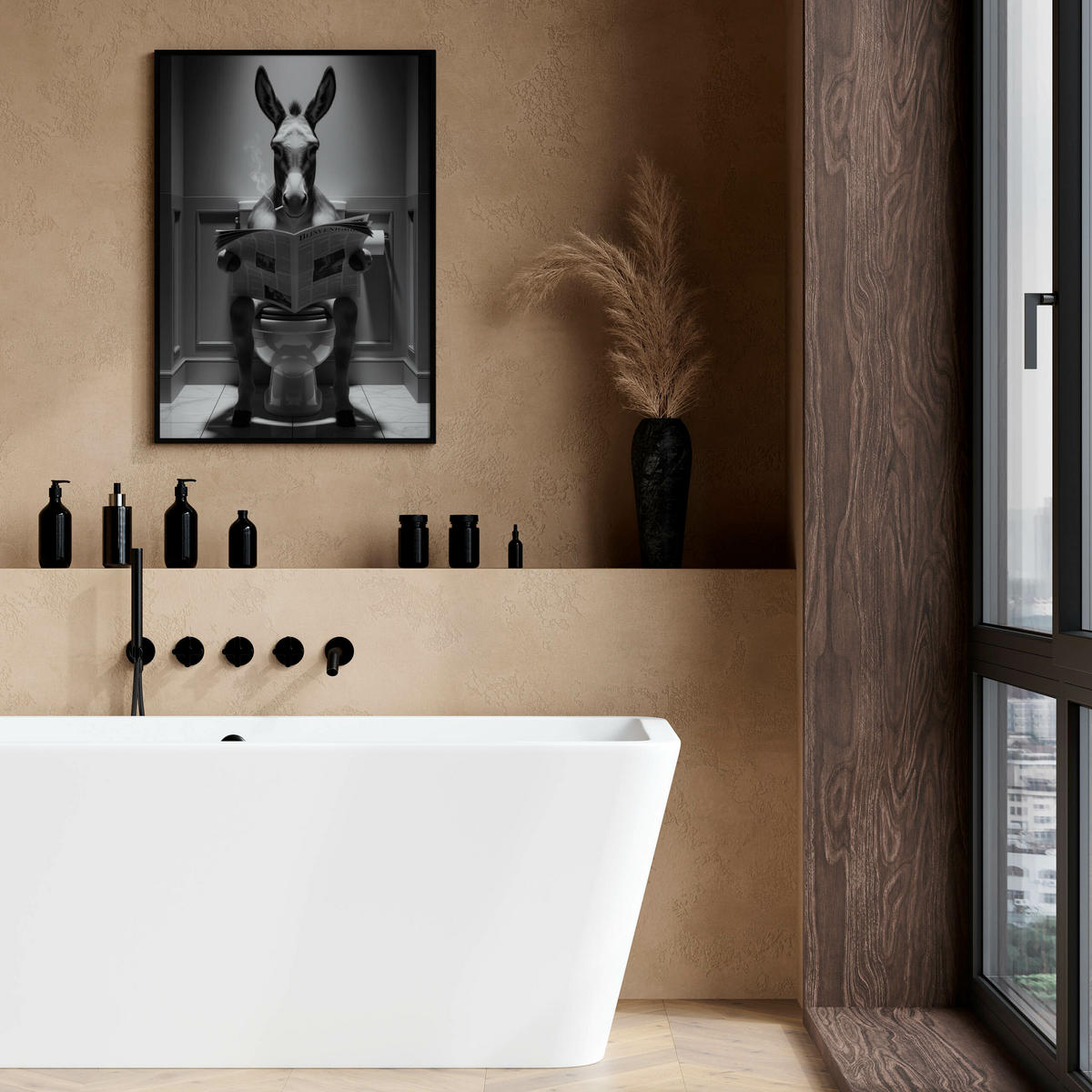 POSTER für Badezimmer WC ESEL mit Zeitung auf Toilette Abstraktion 20x30cm - Schwarz/Weiß, Papier (20/30/1cm) - Muralo
