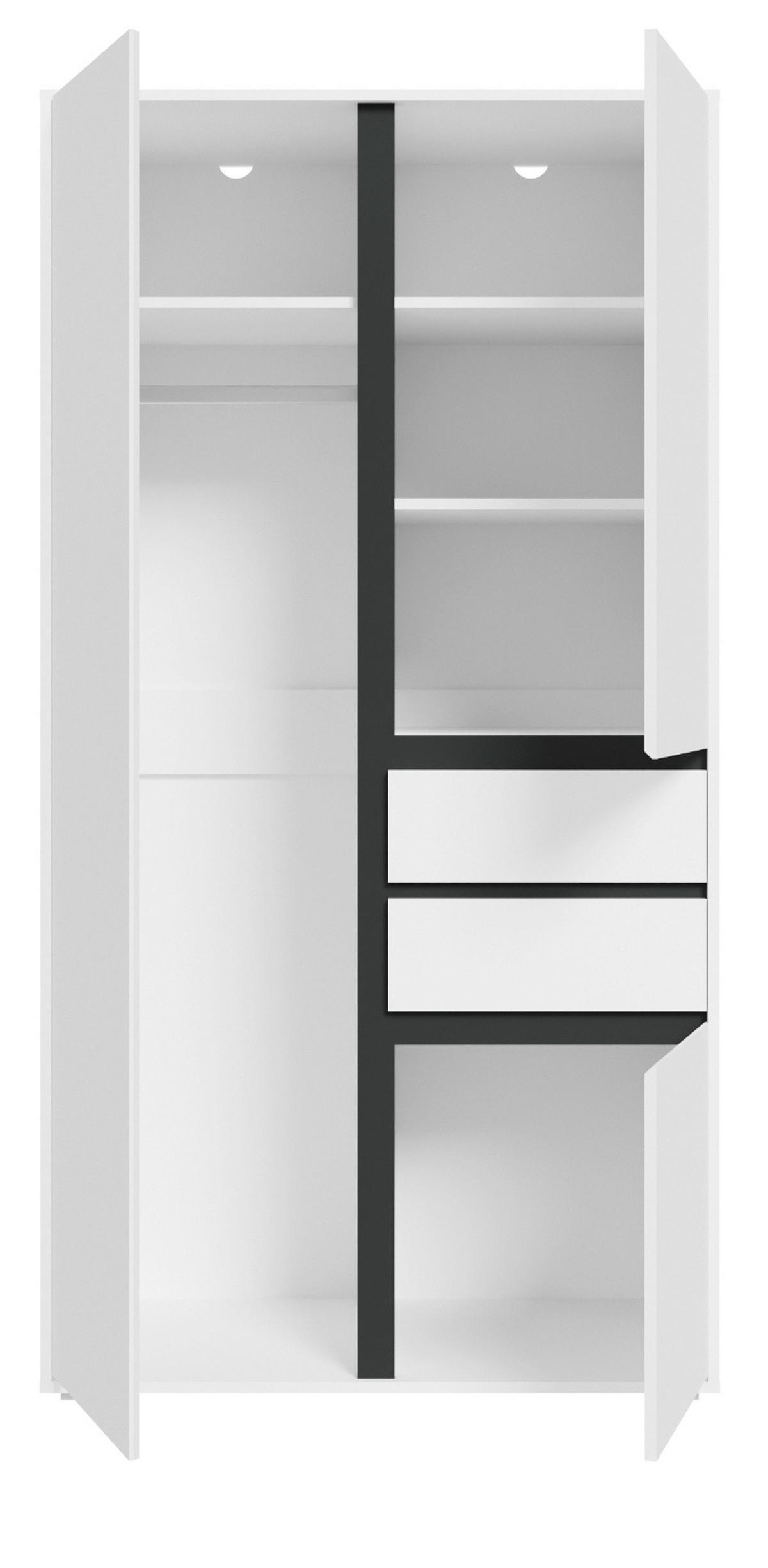 KLEIDERSCHRANK weiß, grau 100 x 194 cm, Drehtürenschrank 3-türig - Anthrazit/Silberfarben, Holzwerkstoff/Kunststoff (100/194/56cm) - Inn.Furn