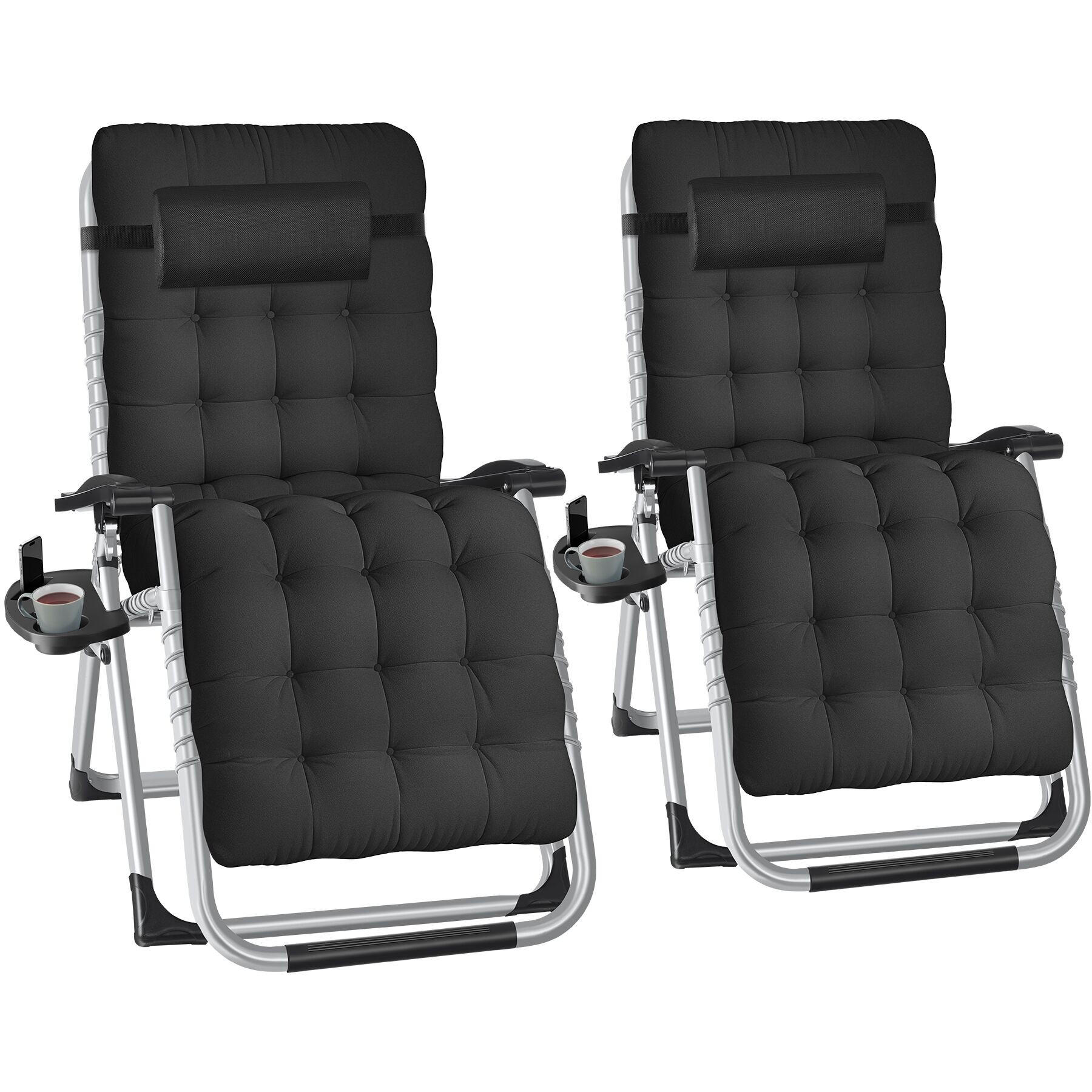 SONNENLIEGE 2er Set Cloud,84 x 168 x 82,5 cm, mit Ablagetisch,schwarz - Schwarz, Kunststoff (84/103/113cm) - tectake