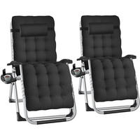 SONNENLIEGE 2er Set Cloud, 84 x 168 x 82,5 cm, mit Ablagetisch, schwarz - Schwarz, Kunststoff (84/103/113cm) - tectake