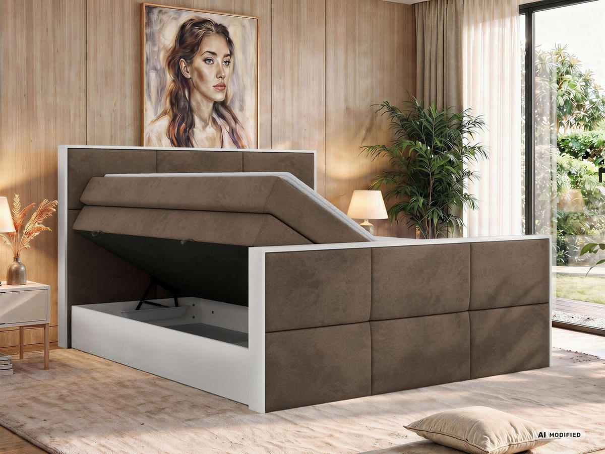 POSTEL BOXSPRING DELVIT KING DUO 140/200 - Hnědá Samet - Topper Visco - H4 - černá/hnědá, textil/plast (140/200cm) - MKS