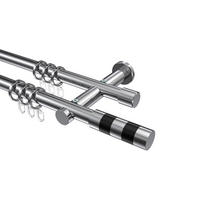 GARDINENSTANGEN-SET Platon Mavell 140 cm, 2-läufig, 20 mm Ø Chrom - Chromfarben/Schwarz, Metall (140cm) - INTERDECO