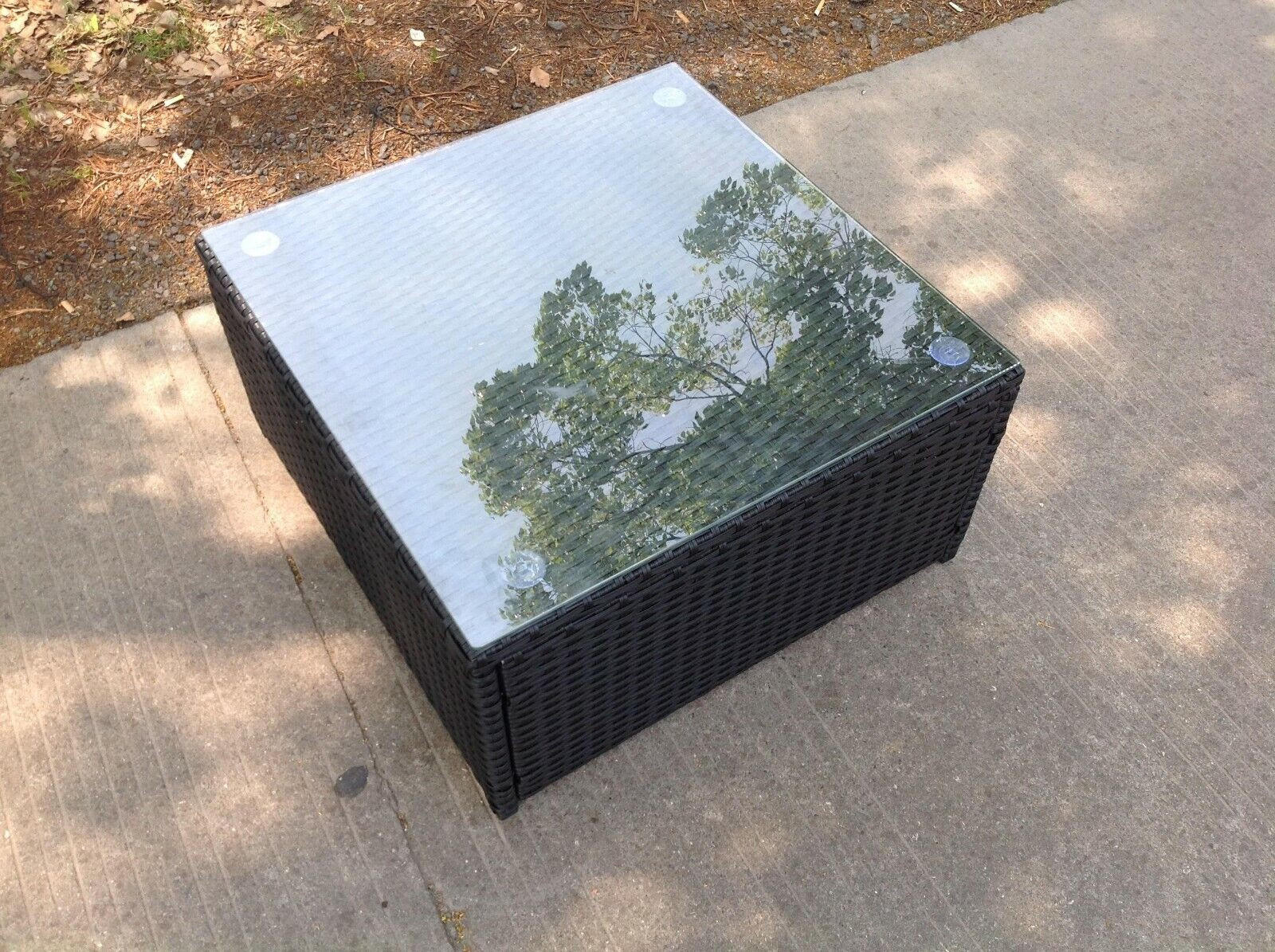 GARTENMÖBEL COUCHTISCH Polyrattan 1-teilig - Schwarz, Glas/Kunststoff (65/65/37cm) - Fimous