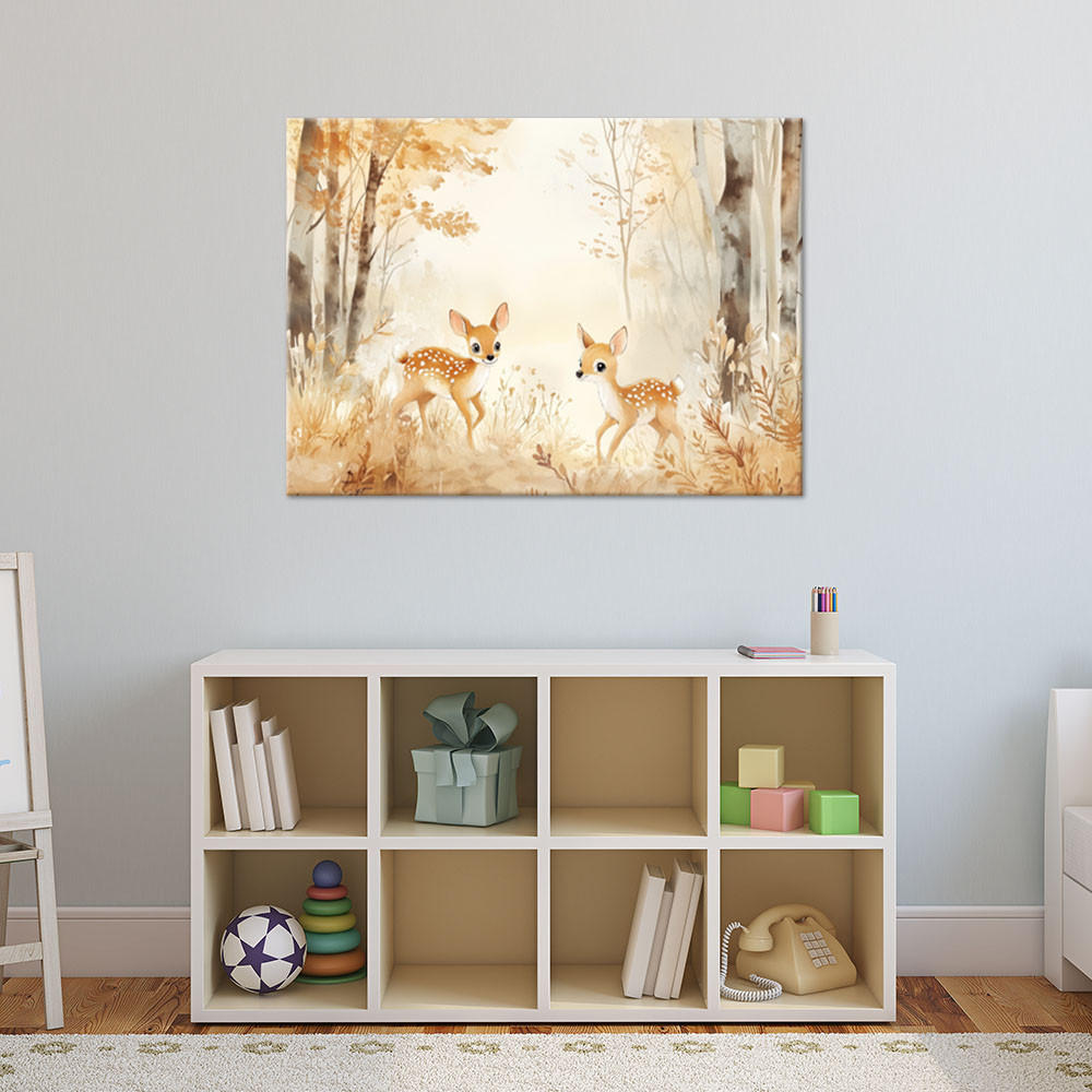 LEINWANDBILD Hirschtiere im Wald Beige 60x40cm - Beige, Textil (60/40cm) - Feeby