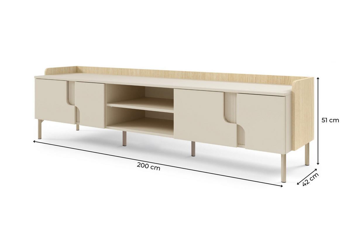 TV-LOWBOARD PAURO 09 200/51/42 cm in Eiche Mavelie / Macadamia - Eichefarben/Beige, Holzwerkstoff (200/51/42cm) - Deine Möbel 24