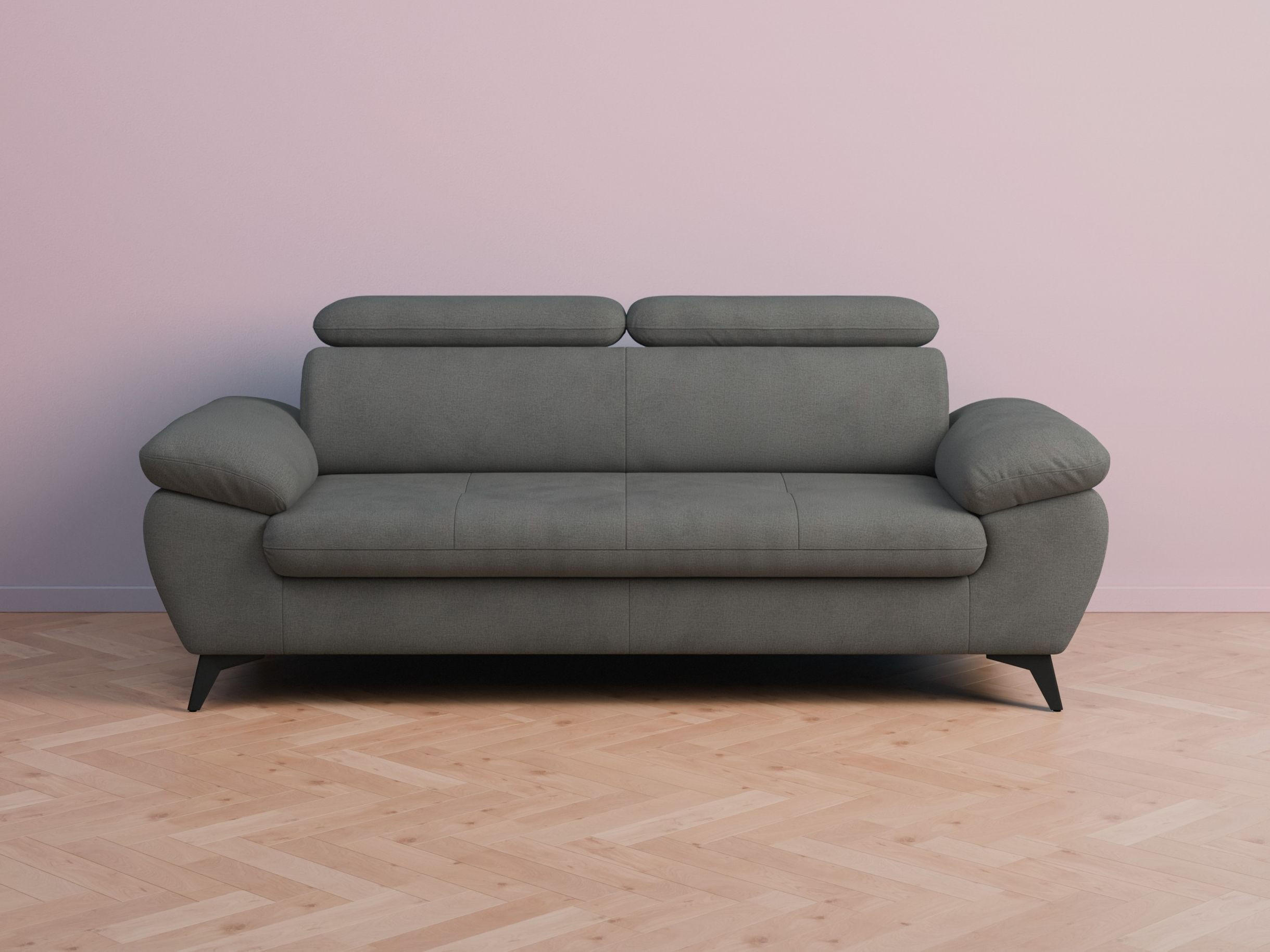 3-SITZER Karlstad Chenille Grau verstell. Kopfstützen B 215 cm - Grau, Kunststoff/Textil (215/84/100cm) - foamnova