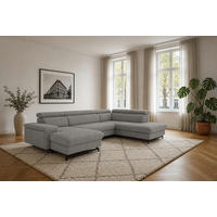WOHNLANDSCHAFT Vaasa mit Schlaffunktion - Graphitfarben, Kunststoff/Textil (328/81/215cm) - foamnova