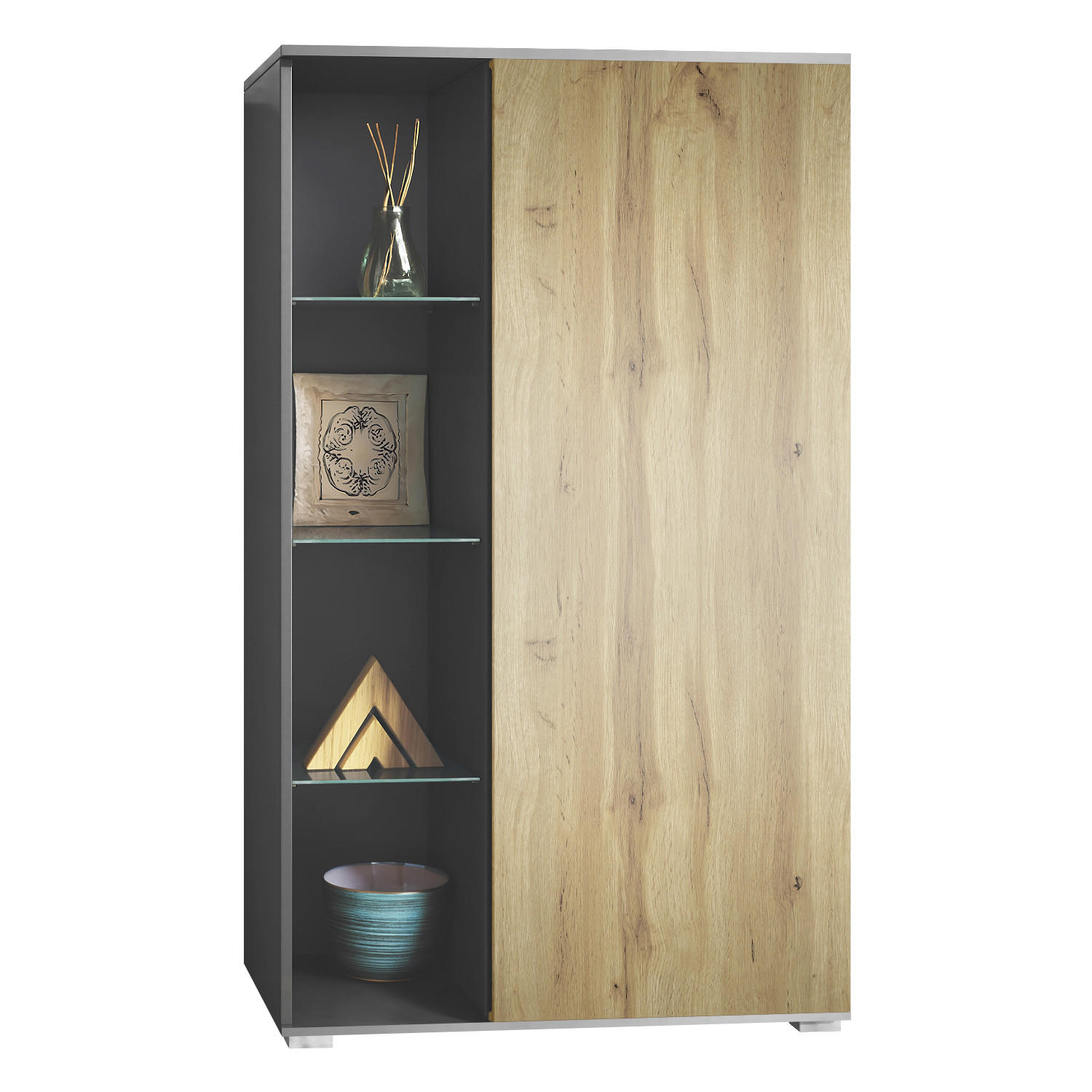 VITRINE Davos Eiche Wotan - Eiche Wotan, Holzwerkstoff (71.5/134/35cm) - Vladon