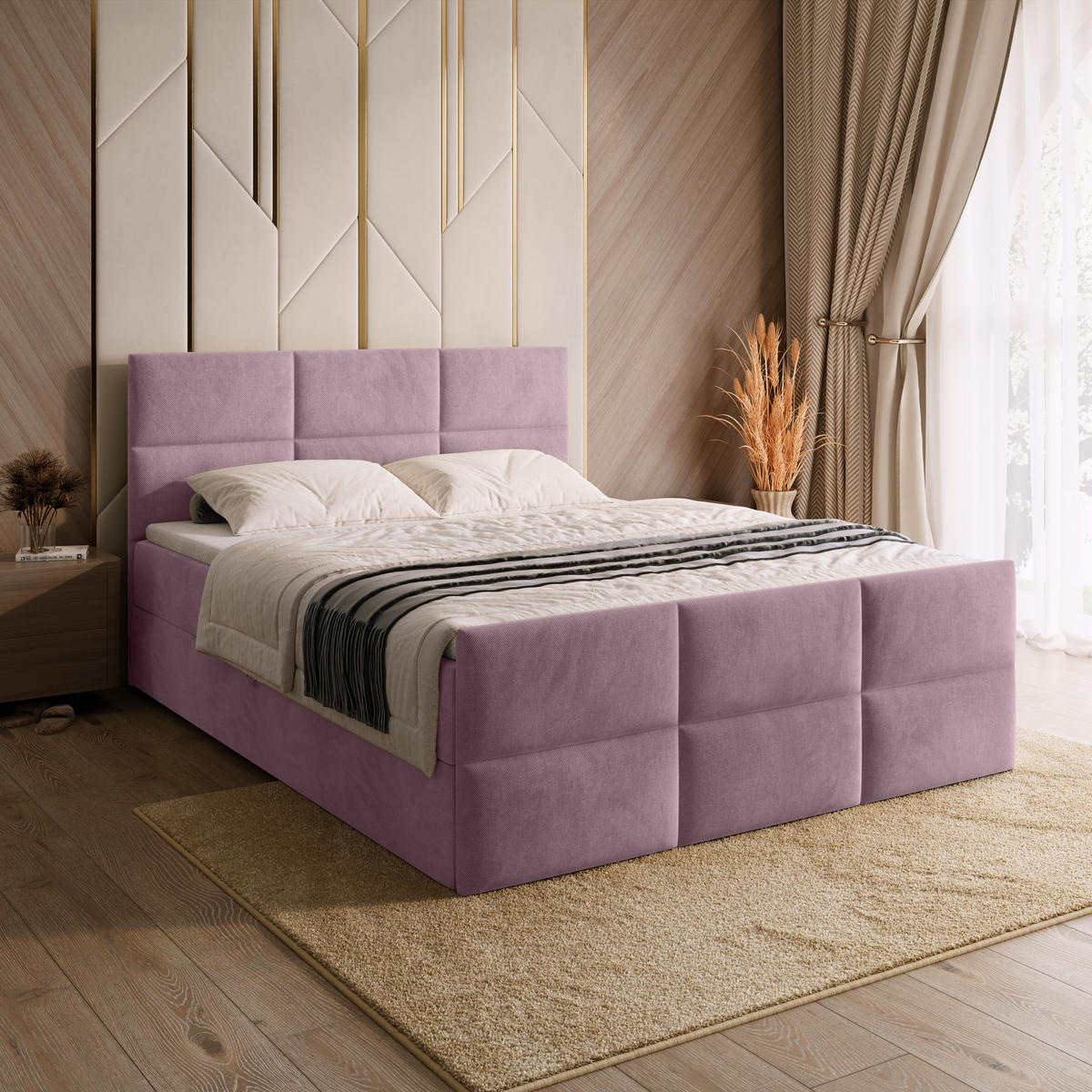 BOXSPRINGBETT Boston Duo Mit Bettkasten, Topper und Matratze Hellrosa Kronos 27 180x200 cm - Hellrosa/Schwarz, Textil (180/200cm) - Bromarkt