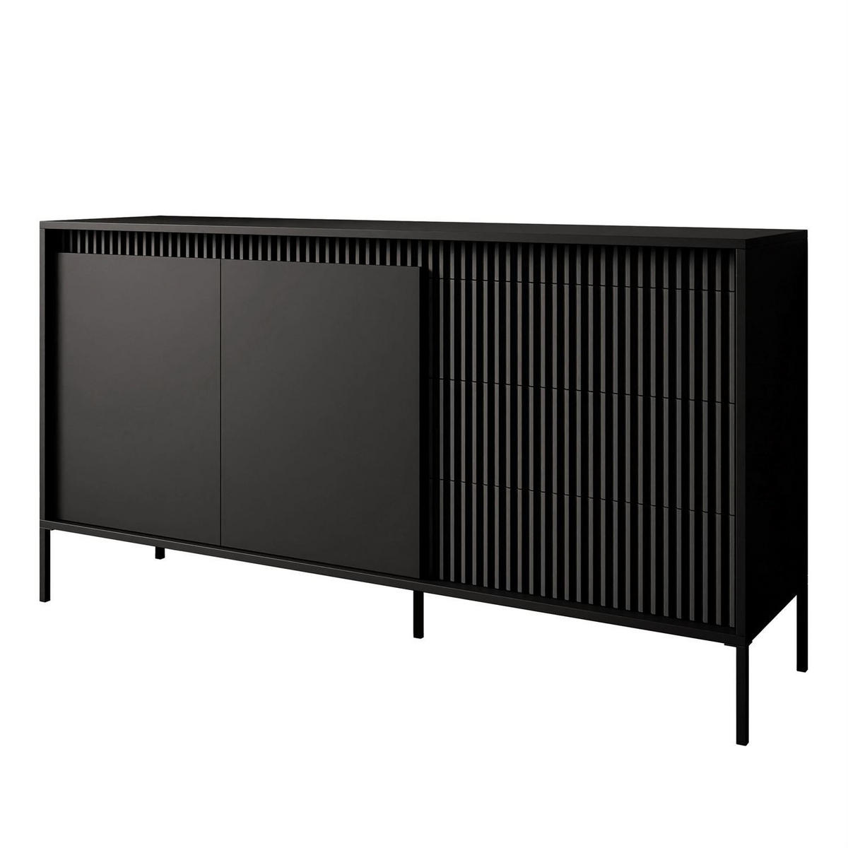SIDEBOARDS YASUMI 153 2D3S mit Schubladen schwarz matt - Schwarz, Holzwerkstoff (153.5/81.4/39.4cm) - Lookway