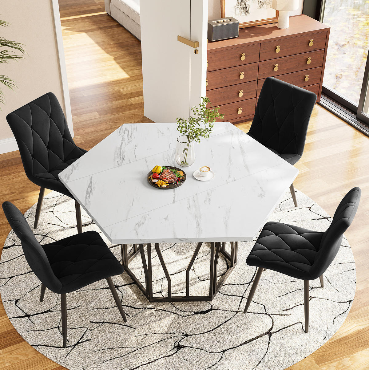 COUCHTISCH 115.5/100 cm schwarz weiß aus MDF und Stahl mit Marmormuster - Schwarz, Holzwerkstoff (115.5/100/75cm) - OKMYHOME