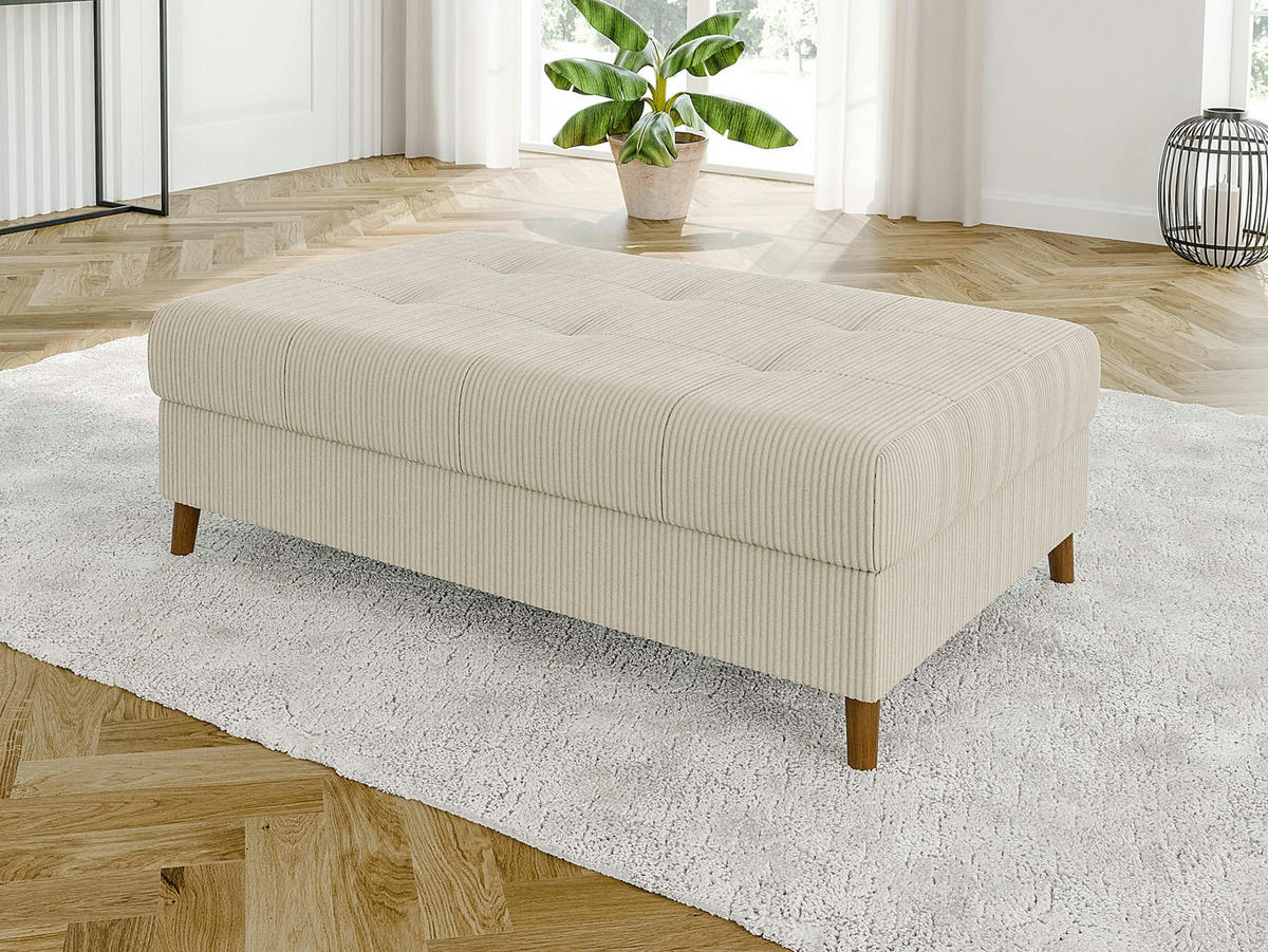 ECKSOFA inkl. Hocker Alma Beige Cord - Ottomane links - Beige/Braun, Holz/Textil (231/161cm) - S-Style Möbel