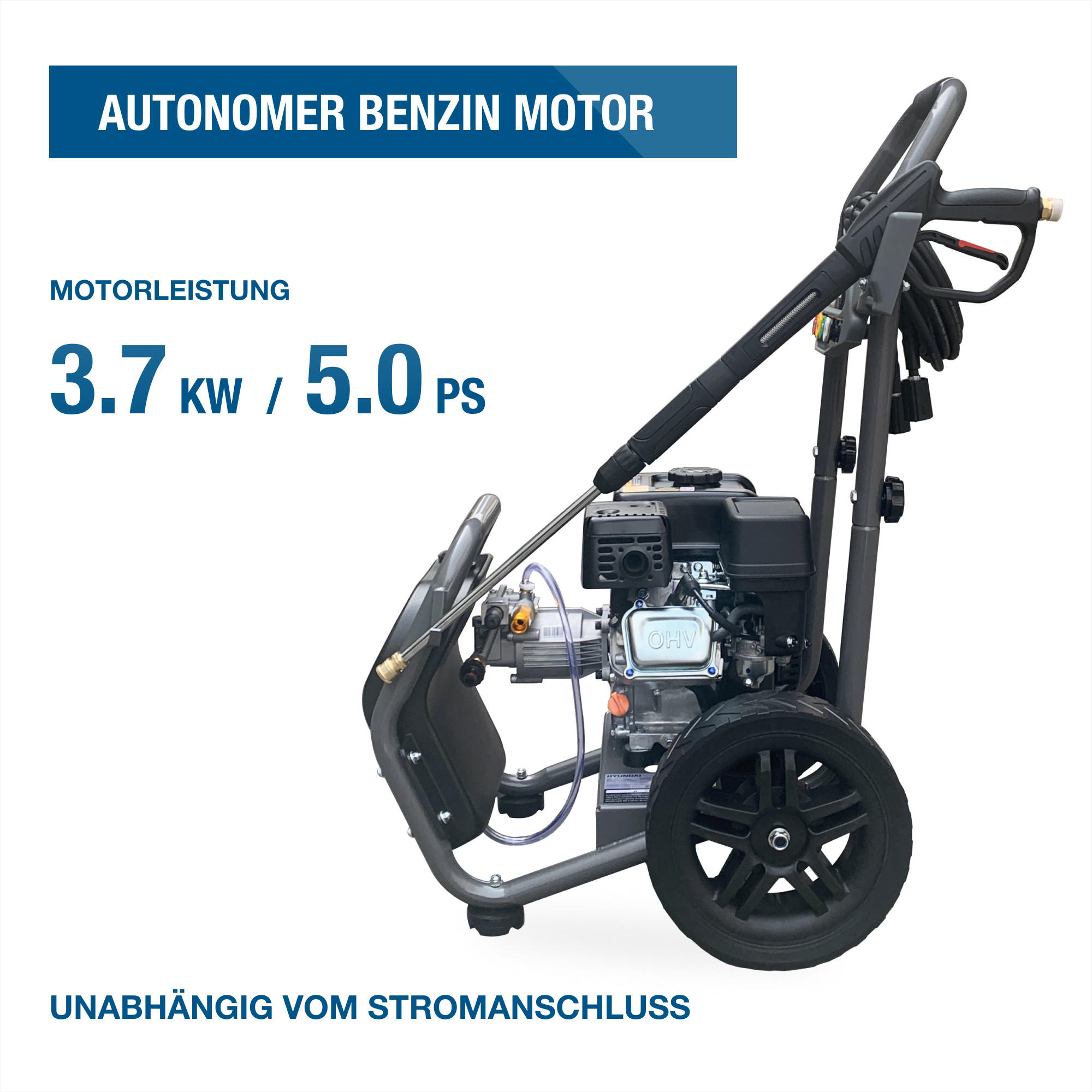 BENZIN-HOCHDRUCKREINIGER HYW3400P (5 PS, 234bar, 540 l/h, 4-Takt, 10m Schlauch) - Schwarz, Metall (54/98/68.5cm) - HYUNDAI