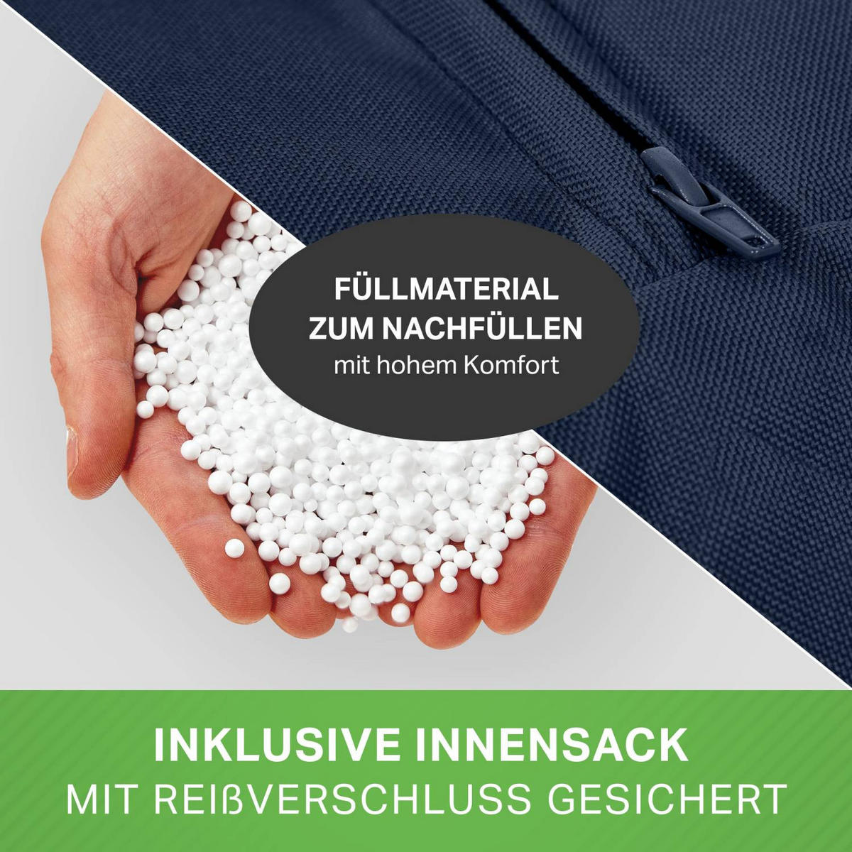 RIESEN-SITZSACK "Square" XXL - Baumwolle - Dunkelblau, Textil (140/25/180cm) - Green Bean