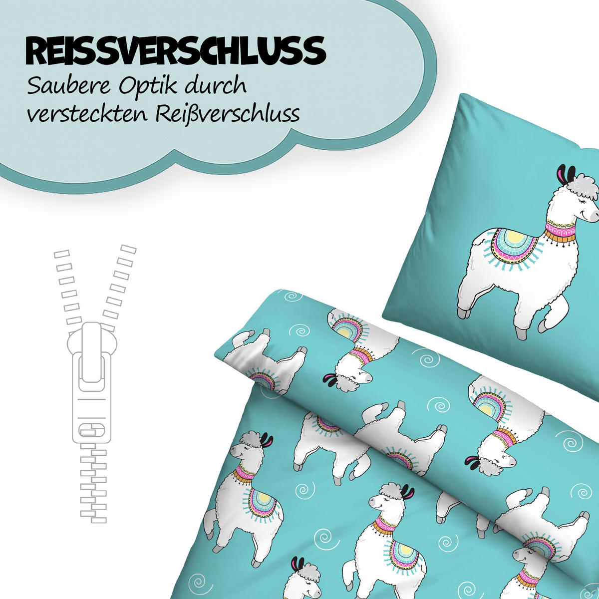 BETTWÄSCHE 2 tlg. mit Motiv 135x200 cm Lama - Multicolor, Textil (135/200cm) - Bestlivings