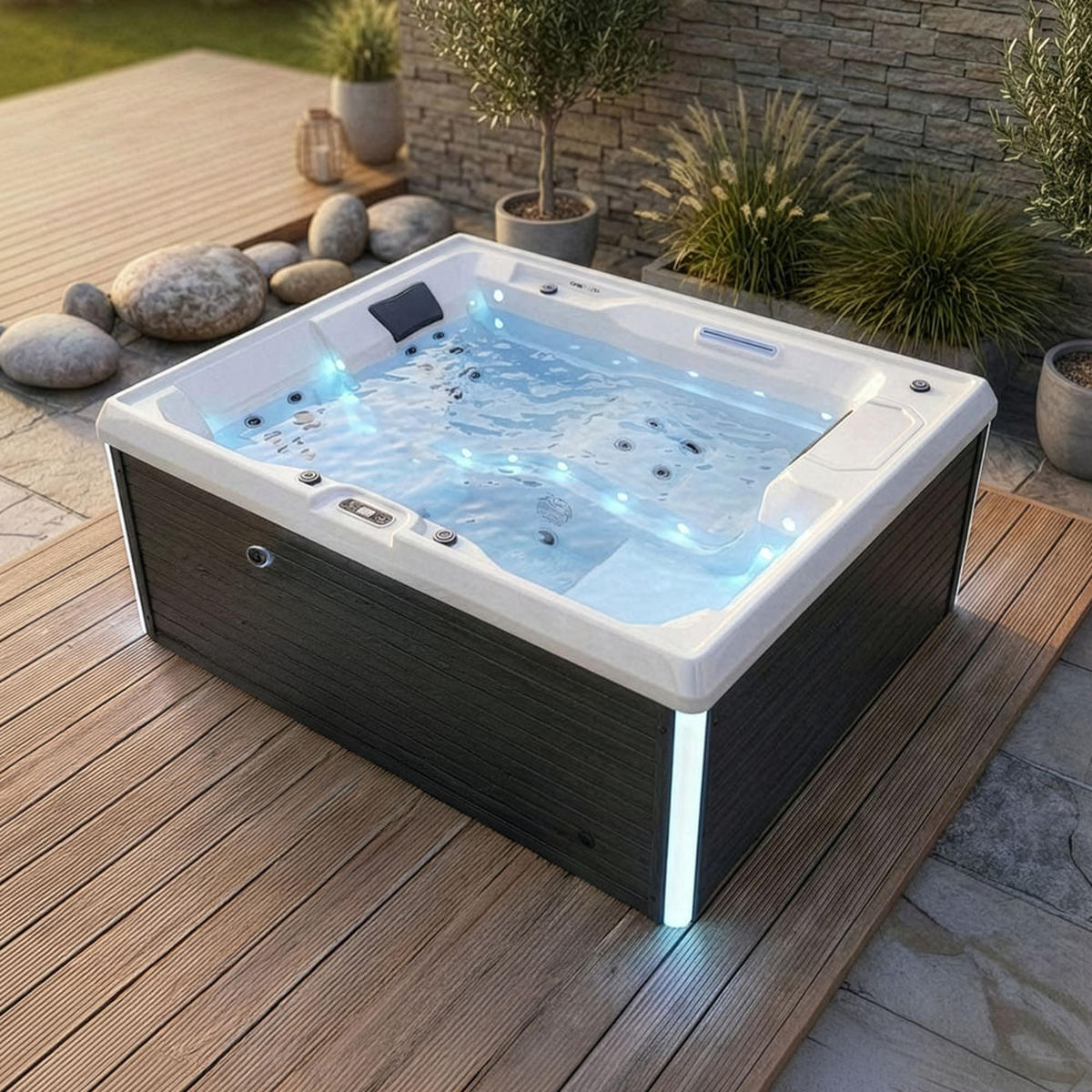 OUTDOOR WHIRLPOOL STREAM PURE - 211 x 156 cm, Pure - Anthrazit, Kunststoff (156.5/74.05/211cm) - Home Deluxe