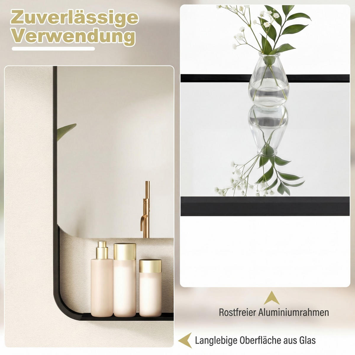 BADSPIEGEL mit Beleuchtung schwarz - Schwarz, Glas (50/80/12cm) - COSTWAY