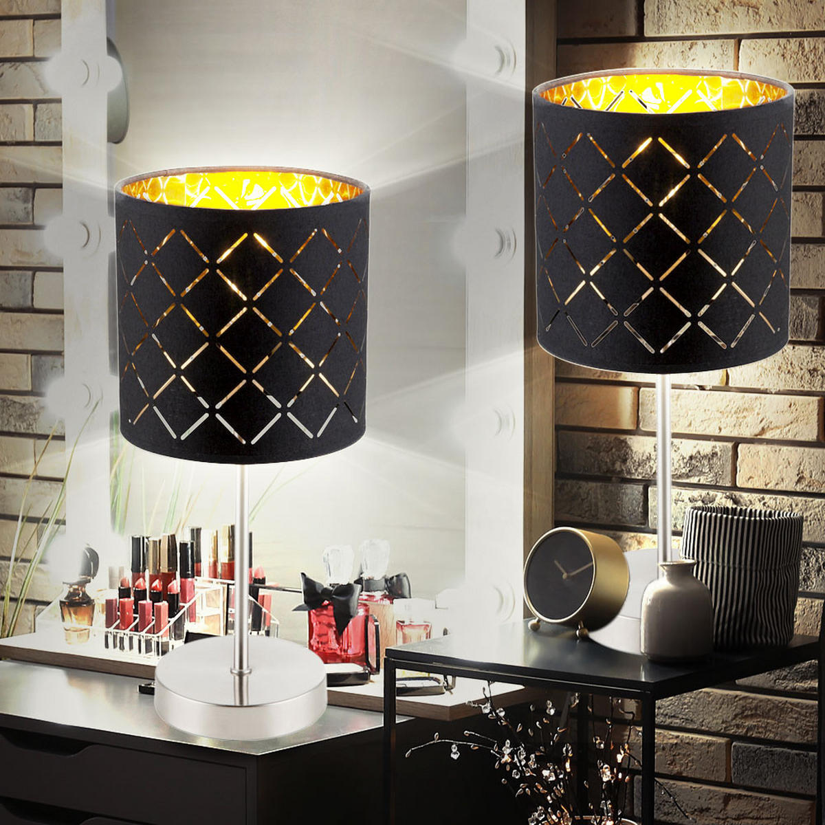 LED TISCHLEUCHTE Clarke Schwarz Textil - Schwarz, Textil (15/15/35cm) - Globo Lighting