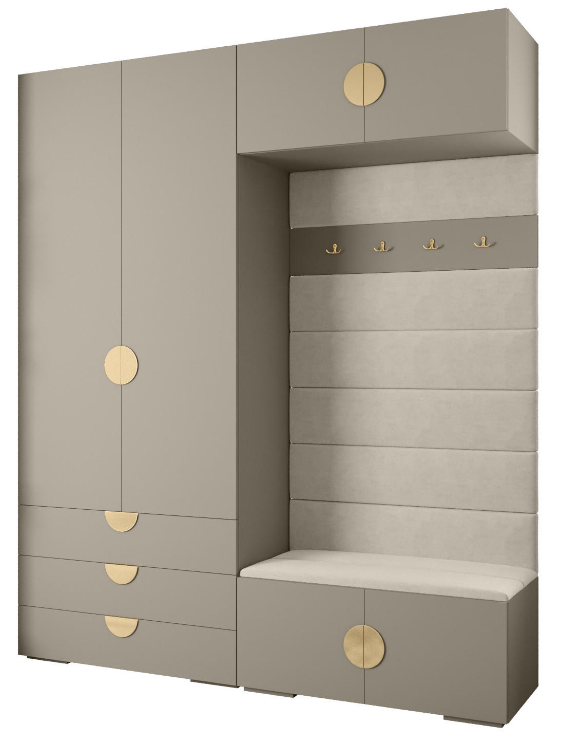 Abiks Möbel Garderoben-Set Kaschmir, Beige, Gold 200x236.7x47 cm