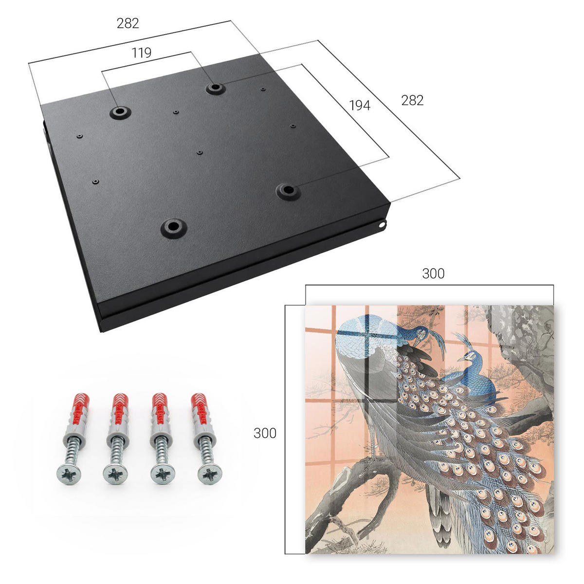 SCHLÜSSELBOX Schwarz 30x30 cm- Türöffnung nach rechts - Pfauenschönheit - Blau, Metall (30/30/5cm) - TULUP